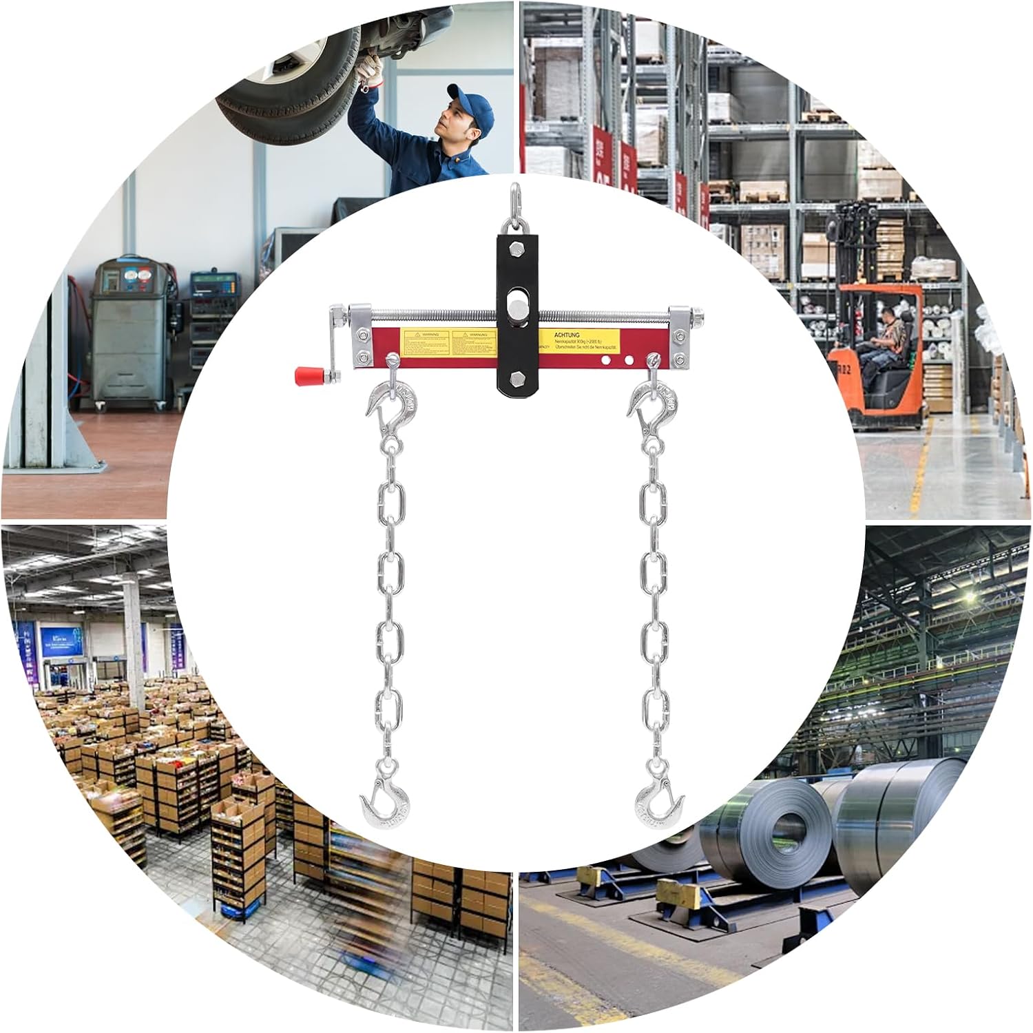 Hydraulic Engine Hoist Accessory, 2000Lbs Engine Load Leveler Heavy Duty Folding Cherry Picker Accessory w/2 Chains&Adjustable Handle for Shop Cranes Cherry Pickers Mechanical Repairers(Accessory)