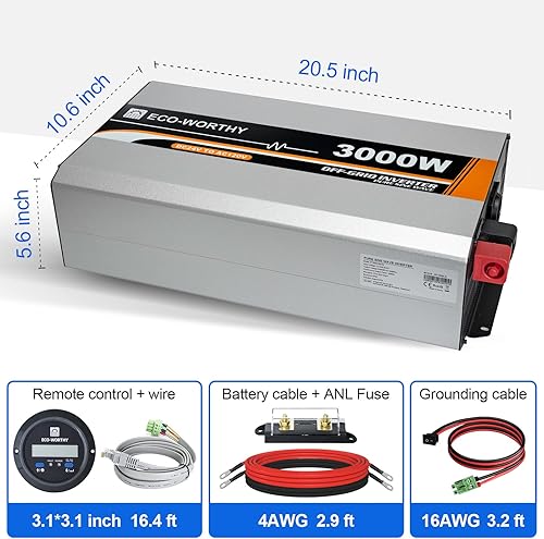 Miniatura 7 de ECO-WORTHY Inversor de energía solar de onda sinusoidal pura de 3000 W, convertidor de 24 V CC a 120 V CA con control remoto, 1 salida de CA, 1
