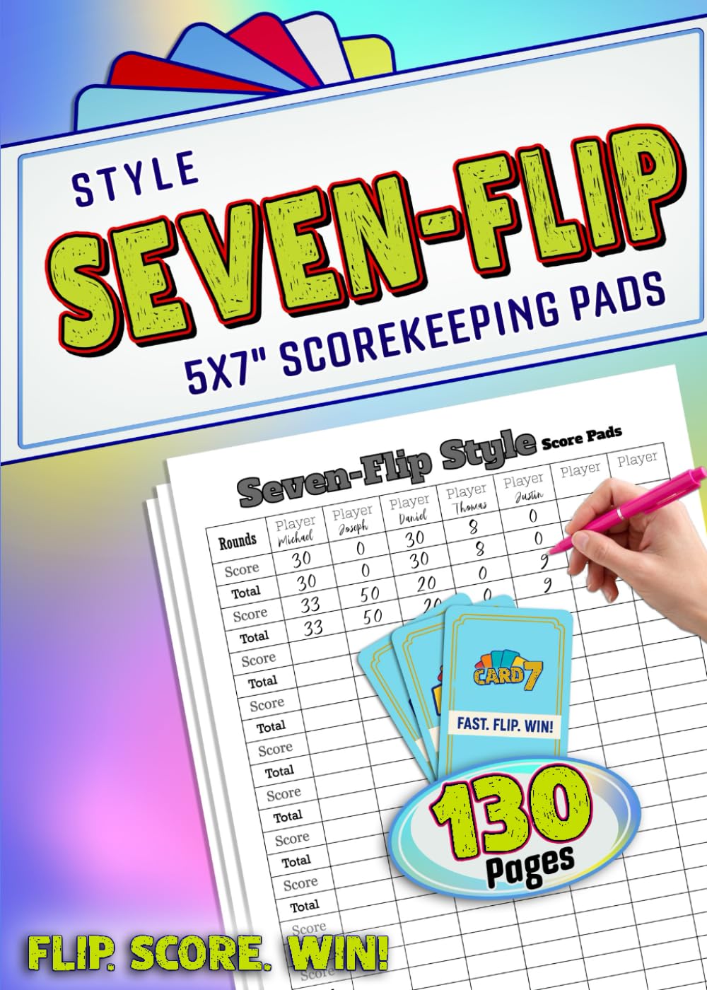 Seven-Flip Style Scorekeeping Pads 5 X 7 Inches: 130 Pages with 7 player Score Sheets for Game Nights, Card Game Score Pads For Family Member      Paperback – November 20, 2025