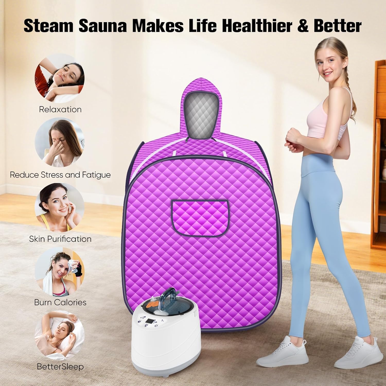 Sauna a Vapore Portatile 800W 9 Impostazioni Temperatura Motore 2 Litri Tessuto Impermeabile