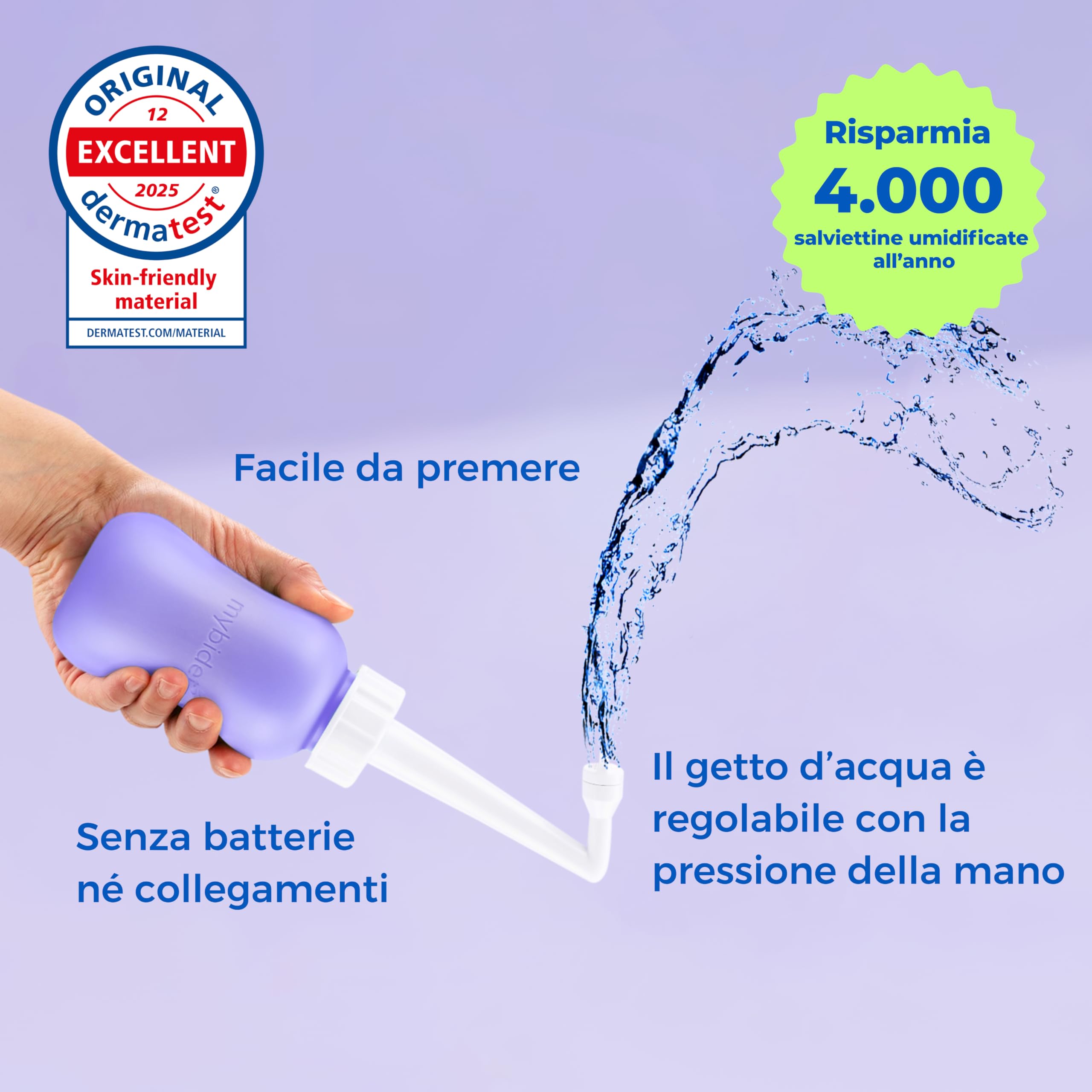 Doccia Intima 3.0 Po con Borsa da Viaggio e Coperchio, Facile da Premere, per Gravidanza, Puerperio, Glutei Doloranti, Bidet o Doccia Popo, Materiali Ecologici e BPA-free, Viola