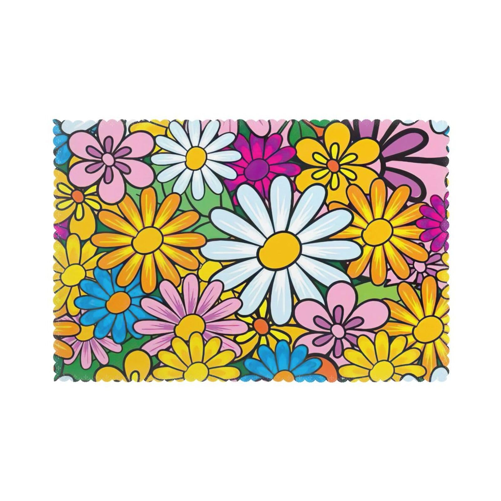 Cartoon cute flowers Print Placemats for Dining Table Set of 6 12x18 Inch Table Mats for Party Kitchen Dining.
