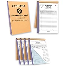 Custom Carbonless Invoice Book with Logo, Personalized Cover & Inner Pages, 2 Part NCR Receipt & Work Order Forms, Easy Tear, Writing Shield for Small Business 2-Part [White/Blue], 11.8x8.3INCH