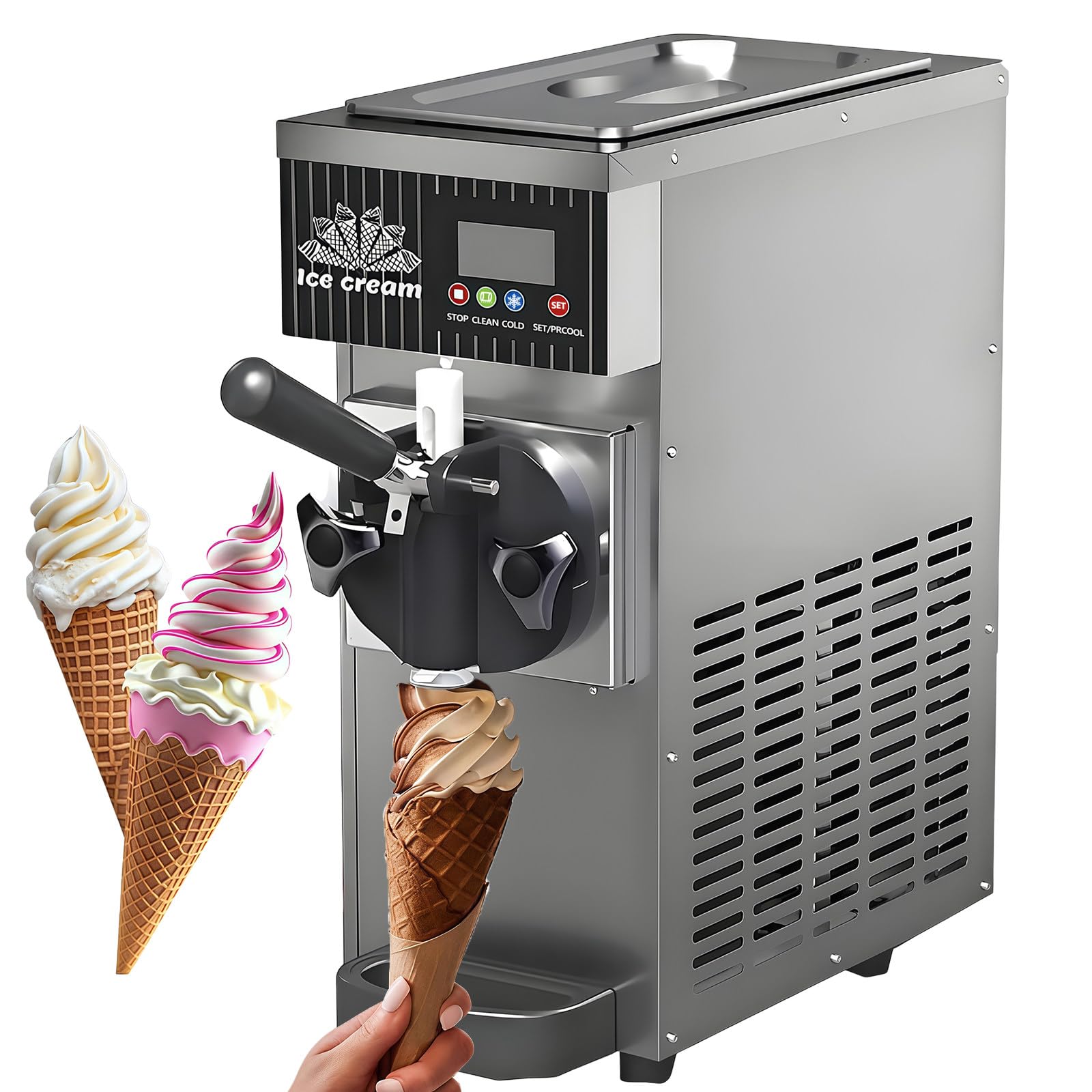 BANGBANGJI Commercial 4.5-8kg/H Yield Soft Serve Ice Cream Machine, Single Flavor Soft Serve Ice Cream Maker 3.5L Hopper with LED Panel Auto Clean for Restaurants Snack bar Supermarkets Metallic