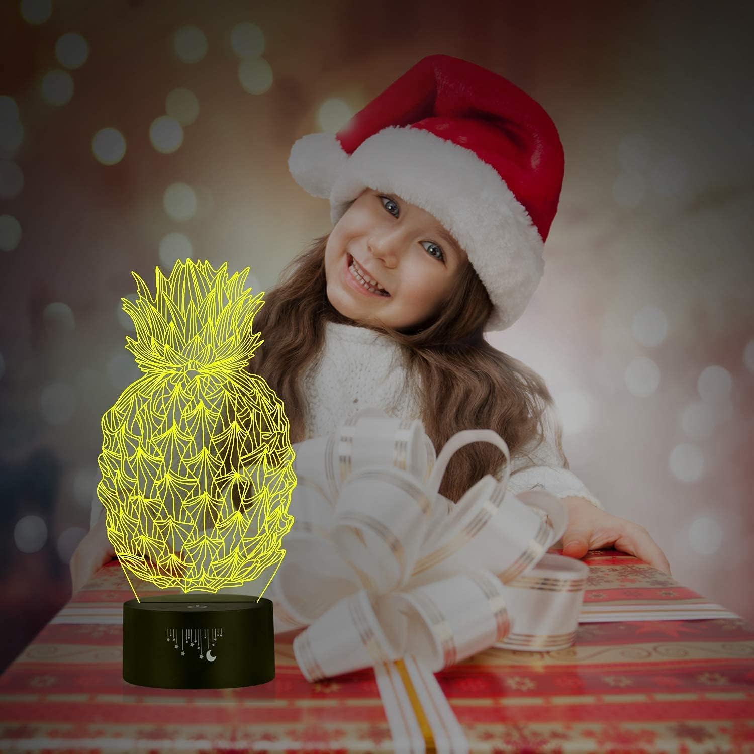 Pineapple Lights, 3D Night Light for Kids, 7 Colors Touch Table Desk Lamps, LED Vision Illusion Lighting with USB, Baby Bedroom Sleep Lamp, Birthday Party Holiday Gifts for Children