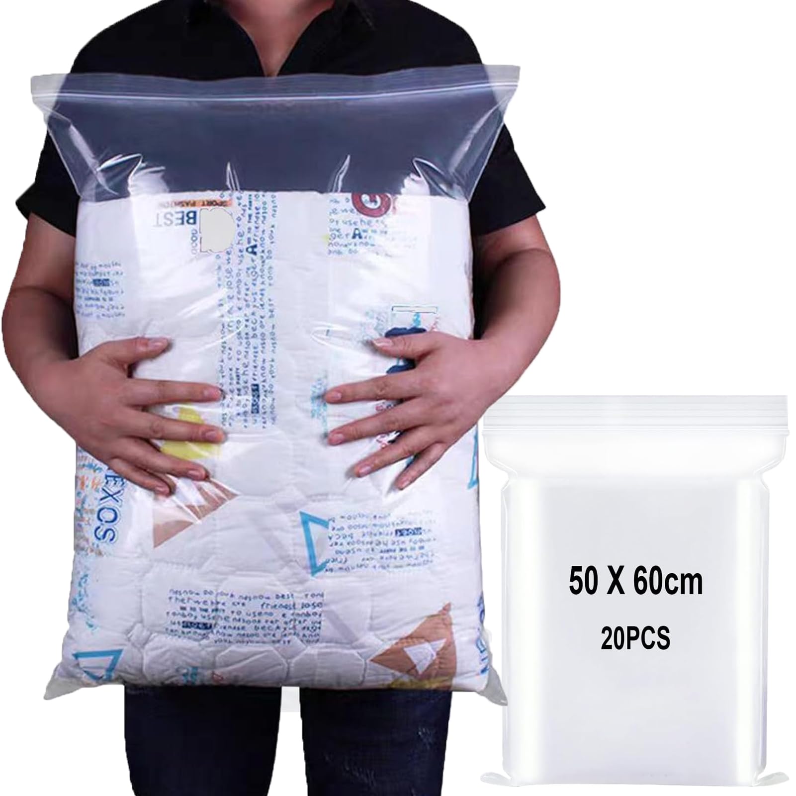 Sacs plastiques refermables 60x50 cm lot de 20 grand format sans trou