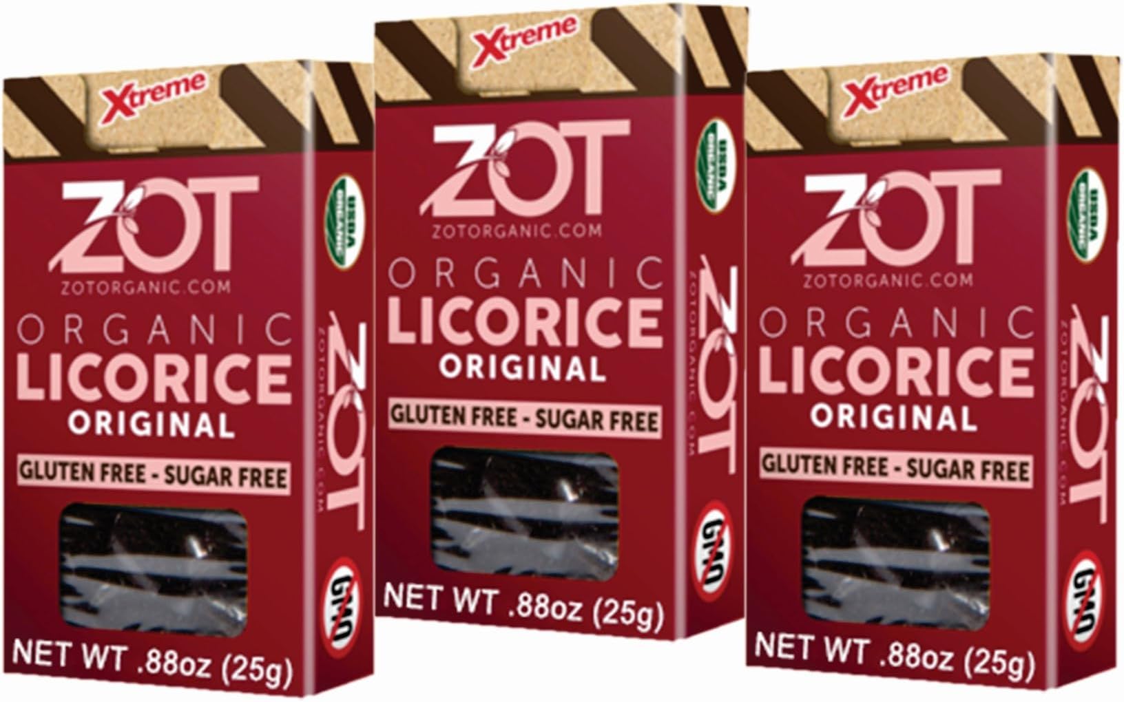 ZOT 100% pure Organic Licorice, Original fl., 0.88 Ounce flip top box, Set of 3 boxes