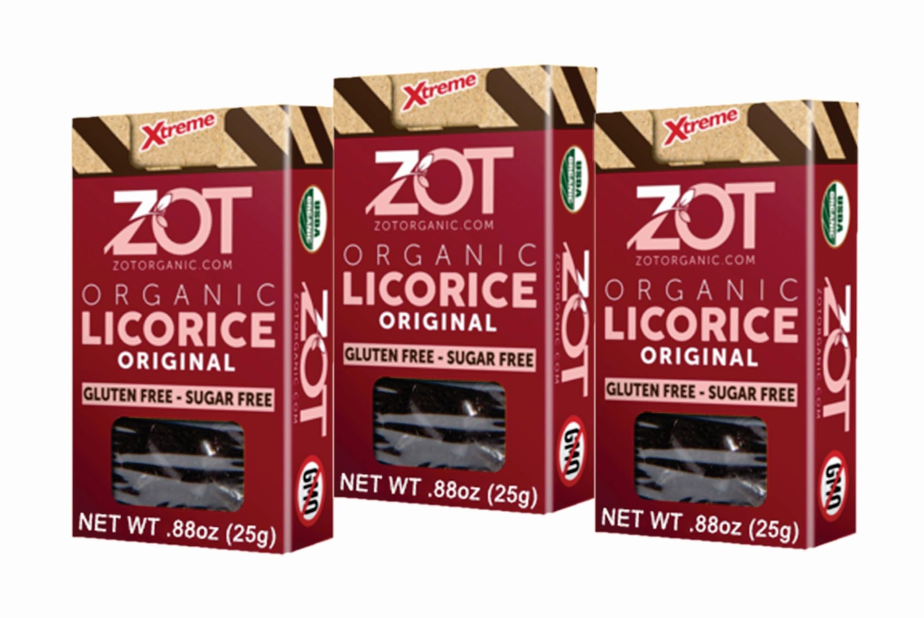 ZOT 100% pure Organic Licorice, Original fl., 0.88 Ounce flip top box, Set of 3 boxes