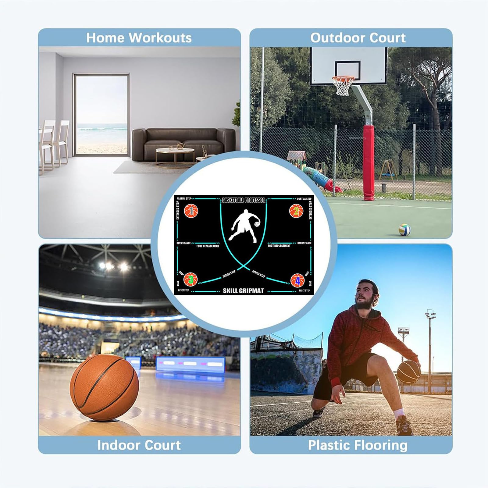 Basketball Dribbling Matte 120x80cm - Antirutsch Trainingsmatte für Innen & Außen - Verbessert Ballgefühl, Koordination & Fußarbeit - Für Kinder & Erwachsene - Faltbar & Einfach zu Verstauen