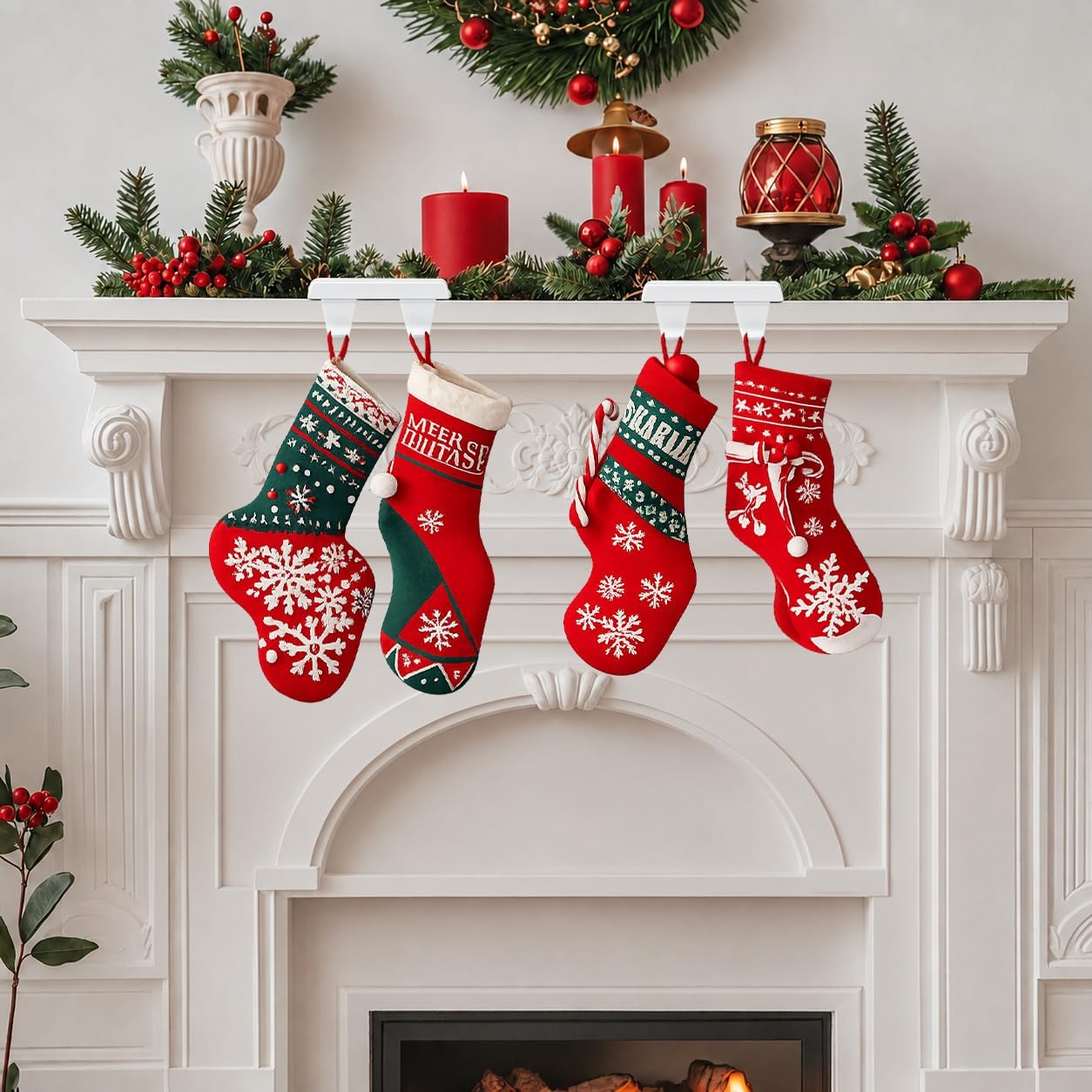 Christmas Stocking Holders, 2Pcs Metal Double Hooks for Fireplace Mantle