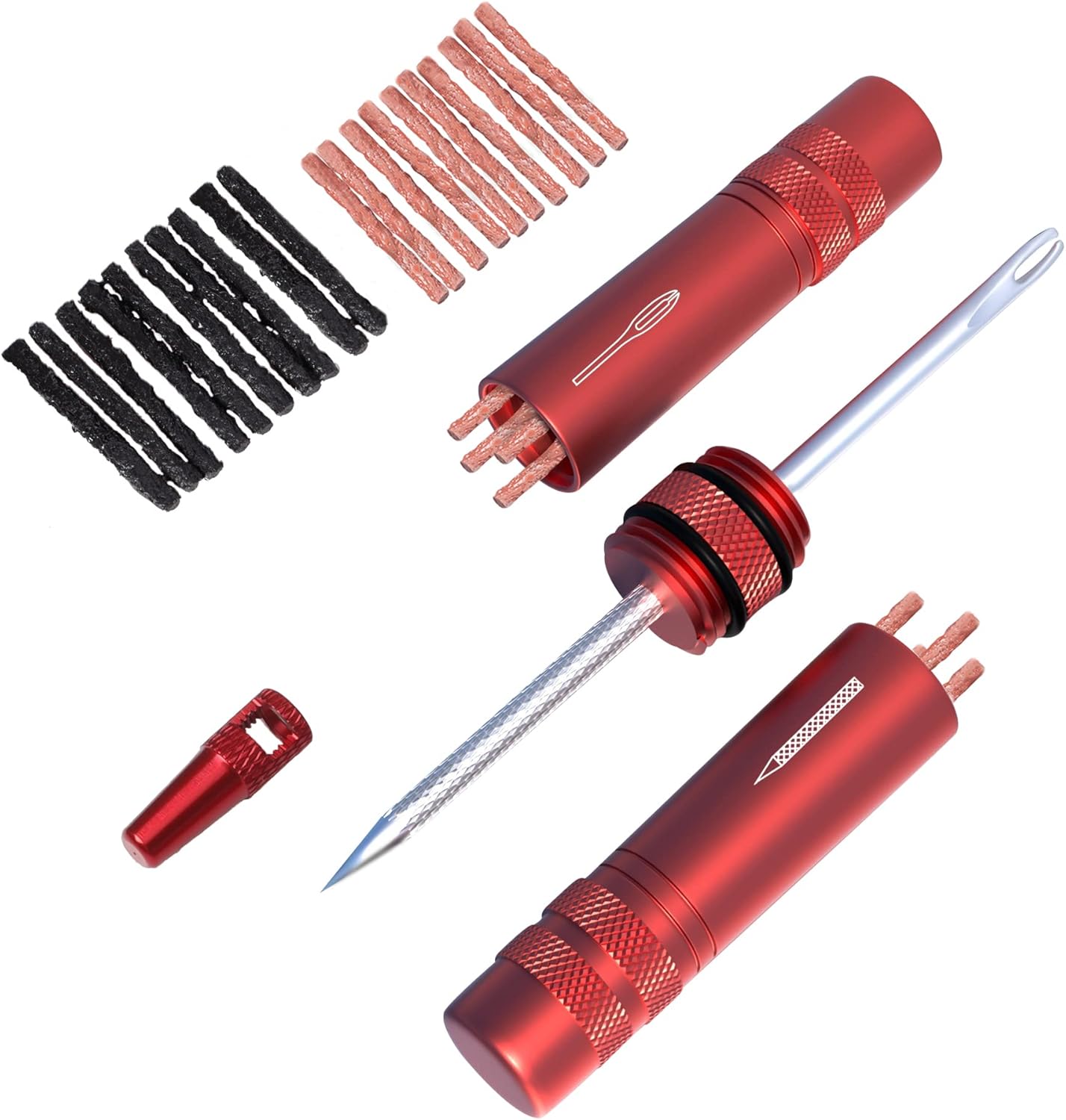 Tubeless Bike Tire Repair Kit – Fixes Mountain Bike and Road Bicycle Tire Punctures – Includes Tire Repair Fork Reamer, 30 Bacon 1.5mm & 3.5mm Thick Strips,Tubeless Tire Repair Kit