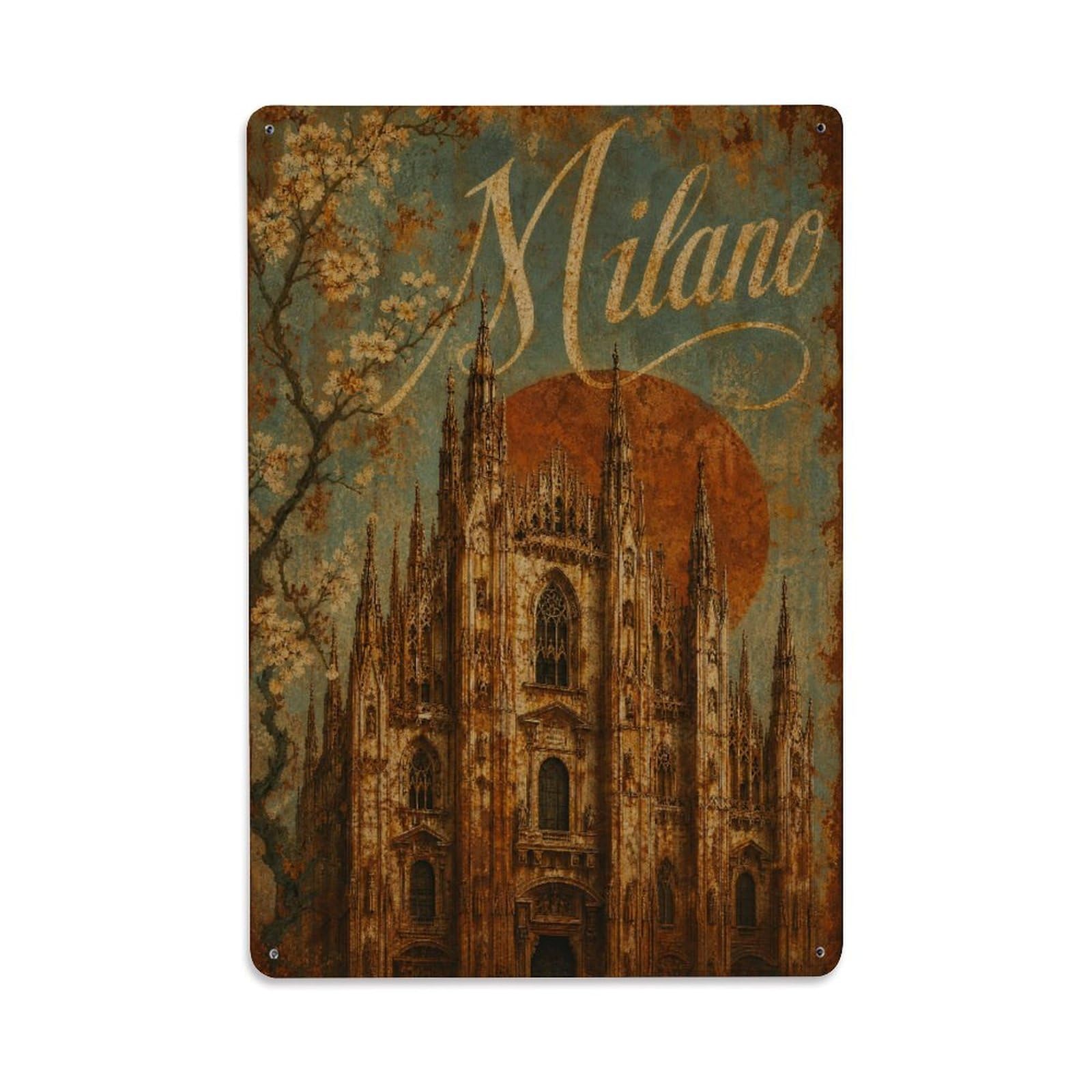 Huiyhb 8X12inch(20X30cm) Vintage Travel Milan Cathedral Gothic Masterpiece Italy Metal Tin Sign