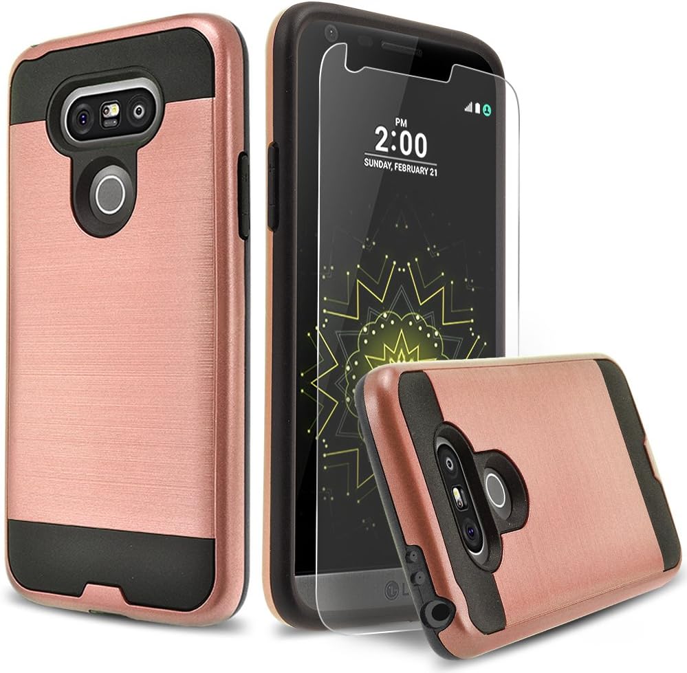 LG G5 Case, Circlemalls 2-Piece Style Hybrid Shockproof Case With [HD Screen Protector] And Touch Screen Pen For LG G5 (Rose Gold)