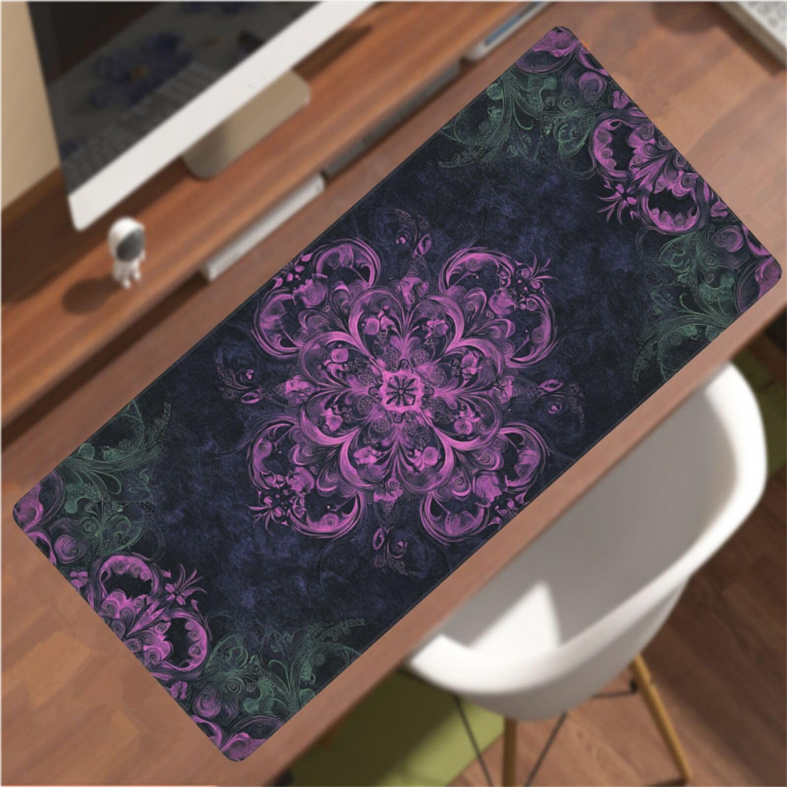 Tappetino Mouse XXL Fiore & Viola, 100 x 50 cm Tappetino da Scrivania G446 | Tappetino per Mouse, Base in Gomma Antiscivolo, Superficie Impermeabile, Bordi Cuciti, Tappetino Scrivania per Ufficio, Gioco