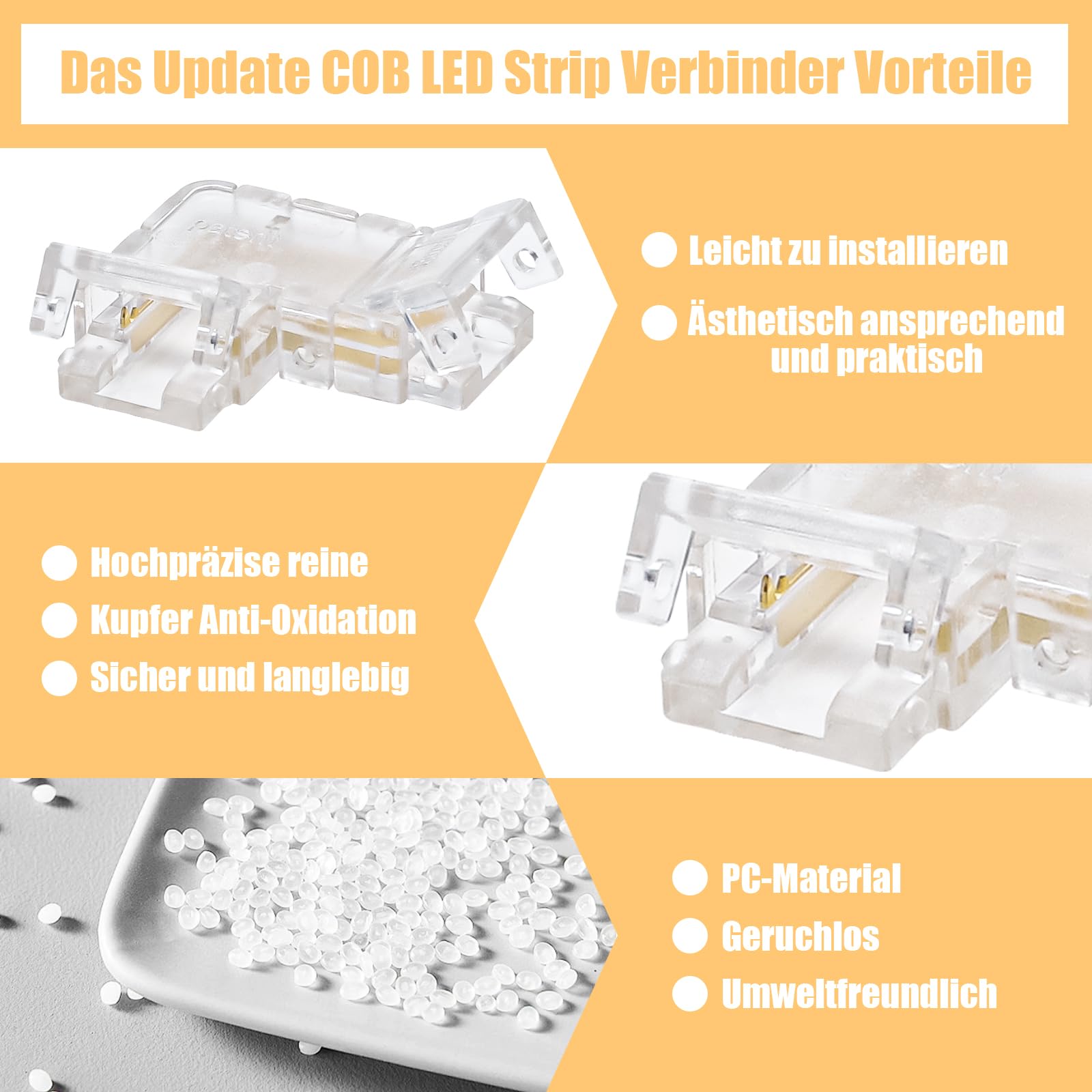 HOMELYLIFE 10 stuks 2-pins 8 mm COB LED-stripconnectoren, soldless met 5 m verlengkabel, strip naar draad, snelle verbinding voor 8 mm breedte, COB LED-stripverlichting