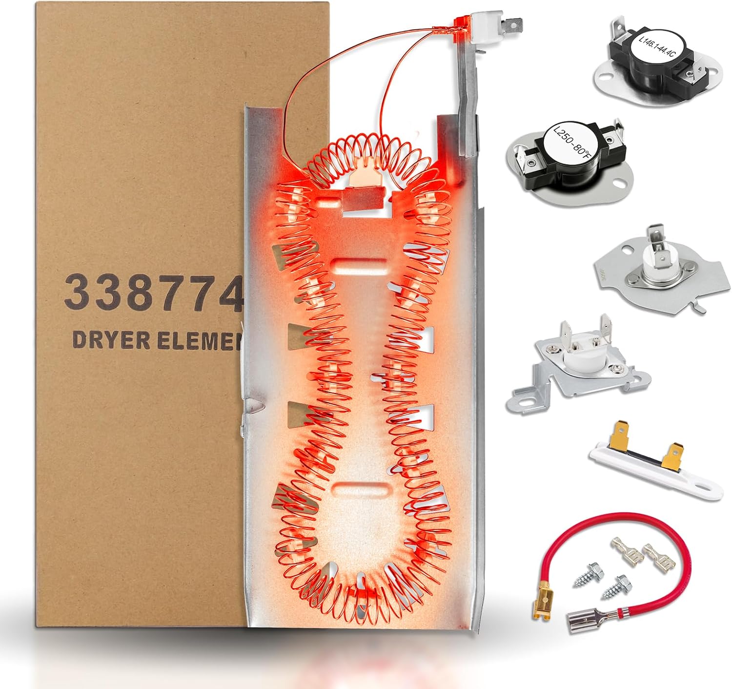 Dryer Heating Element Kit Fit for Whirl-pool Models WED7500GW0 WED85HEFW1 WED5100HC3 WED9150WW0 WED5550XW0 WED75HEFW1 WED7120HW0 WED7500GC0 WED7120HW1 WED8500DW4 WED8127LC0 WED8127LW1 WED5100HC0