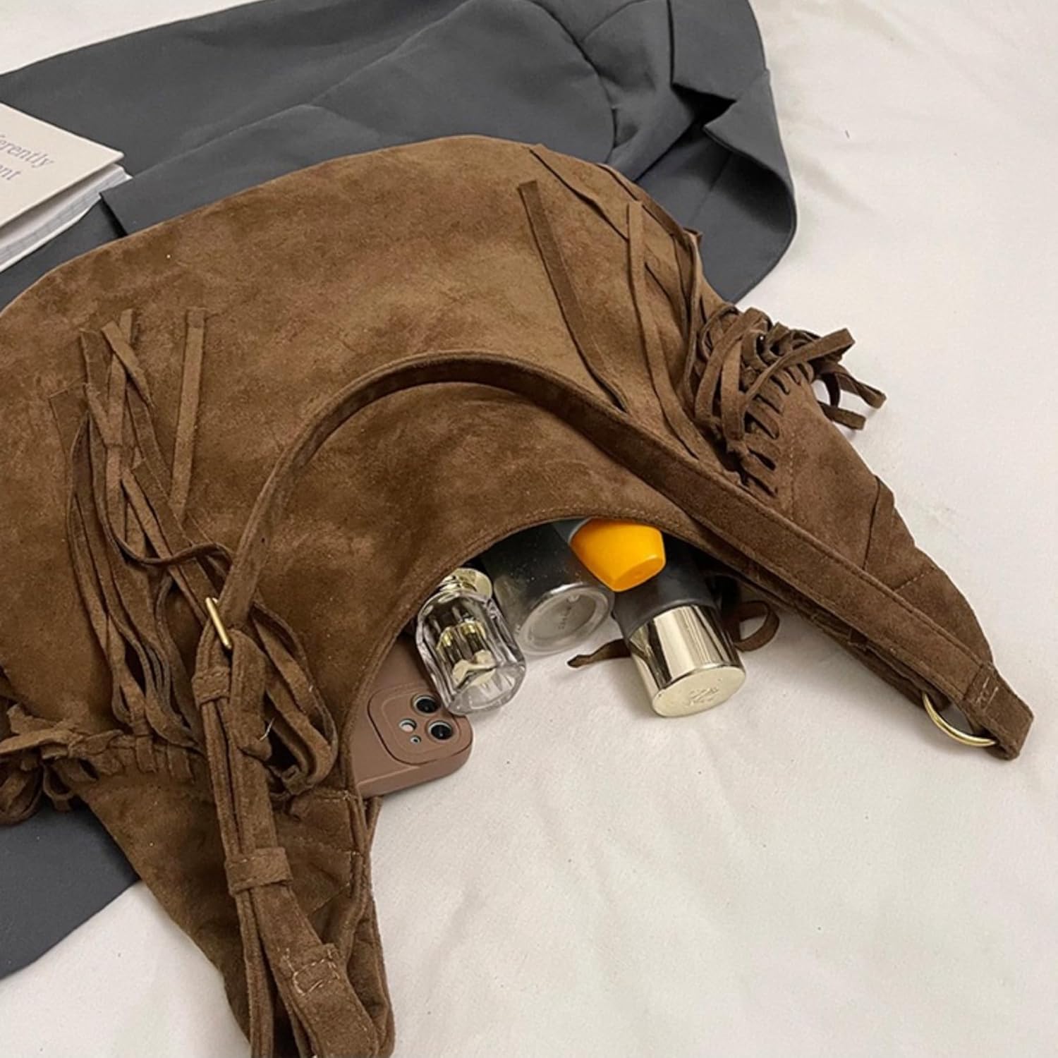 Women Vintage Suede Fringe Hobo Bag Tote Shoulder Bag Crossbody Bag and Hippie Western Cowgirl Purse Shoulder Bag - Image 4