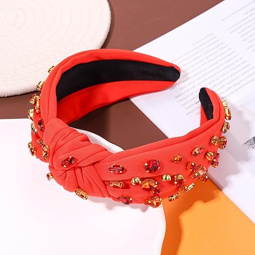 Miniatura 4 de FAERLIIRY Diadema de otoño para Acción de Gracias, diadema anudada con diamantes de imitación, adorno de cristal, bandas de nudo ancho, accesorios