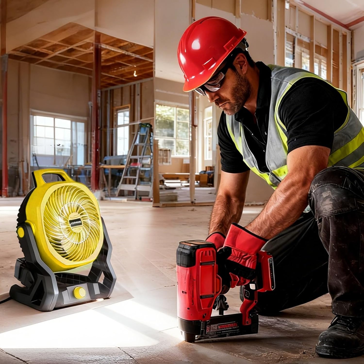 Battery Powered Fan, Cordless Jobsite Fan Compatible with DeWalt 20V & AC (adapter included). 650 CFM variable speed — for workshop, outdoor, camping. (Battery Not Included) - Image 7