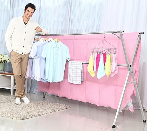 Miniatura 3 de SHAREWIN Estante de secado de ropa plegable, resistente, plegable, ahorro de espacio para interiores y exteriores, longitud ajustable, 63 pulgadas