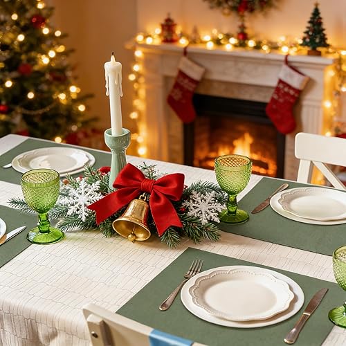 Miniatura 7 de MANSPHIL Juego de 6 manteles individuales de tela verde salvia, de doble capa, de lino sintético, resistentes al calor, lavables, para comedor,