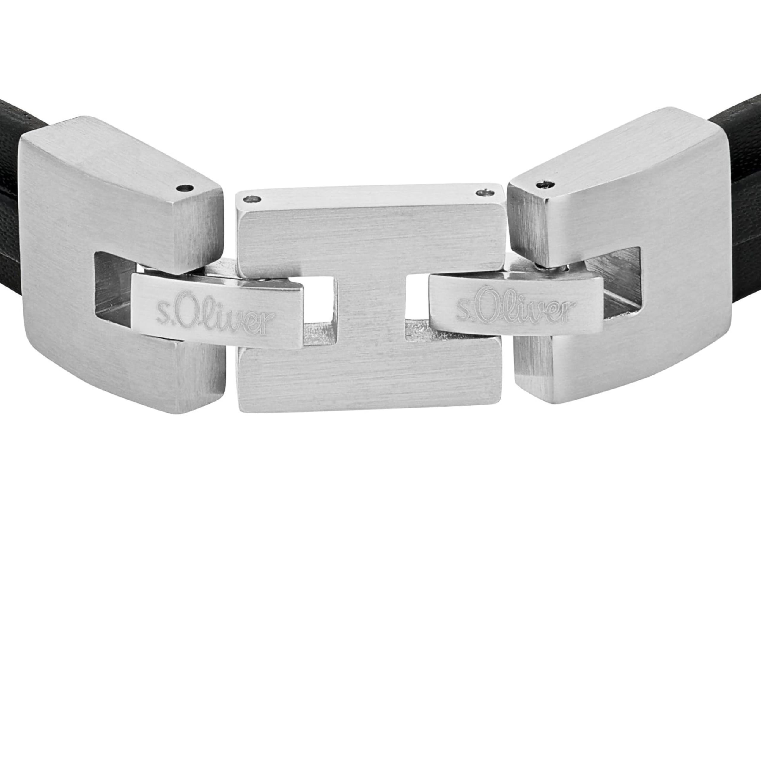 s.Oliver Armband für Herren Infinity, Leder / Edelstahl, Schwarz, Länge: 20-21,5 cm – Ansicht 3