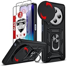 LeYi Mobile Phone Case for Xiaomi Redmi 14 C 4G Case [2 Tempered Glass Screen Protector] Camera Protection Hybrid Protective Case Metal Ring Stand Case Camera Sliding Cover Military Redmi 14C 4G