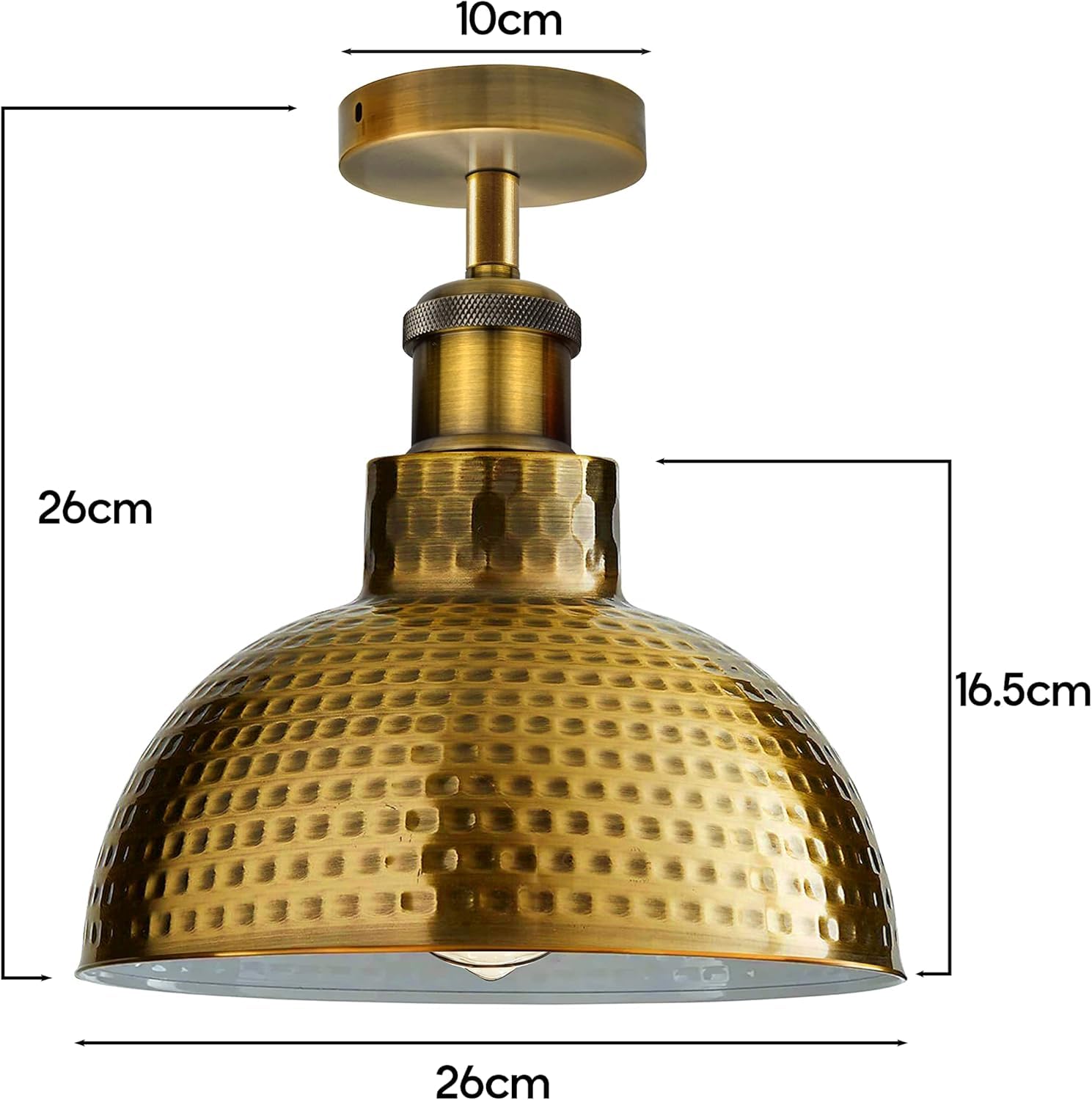 Vintage Flush mount ceiling Light E27 Vintage Yellow Brass Hammered Finish 26cm Dome Shade Industrial Ceiling Lighting Fixture for Kitchen Dining Room Bedroom Easy Fit Anti Rust Durable Metal - Image 3