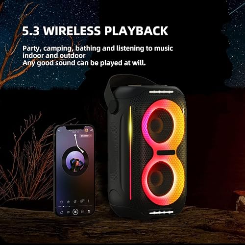 Miniatura 5 de KENKUO Altavoces Bluetooth con luces para fiestas pequeñas altavoz inalámbrico portátil con sonido estéreo de 20 W resistente al agua IPX5 luces