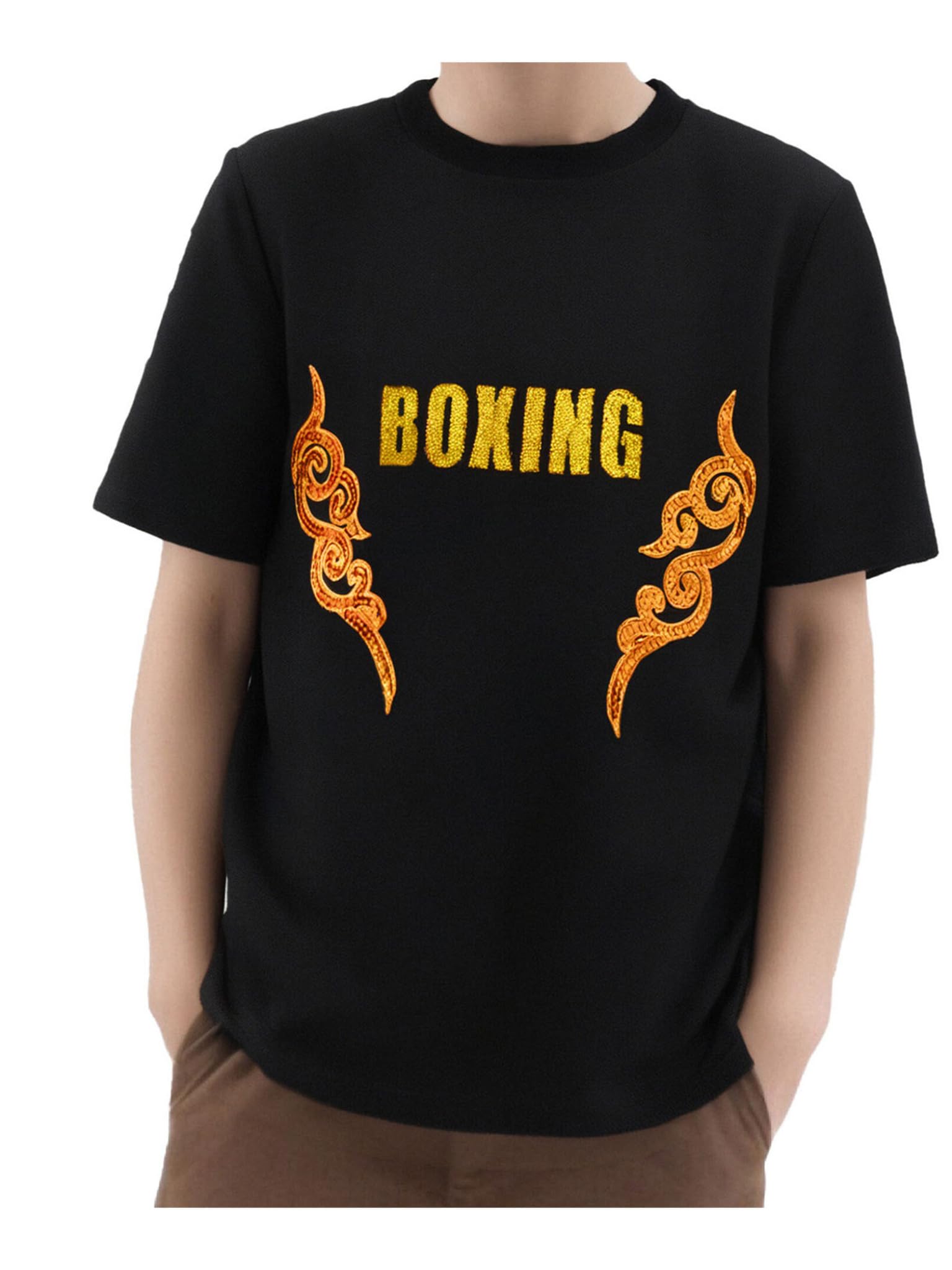 Runhomal - Chándales para niños, pantalones cortos de boxeo, traje de boxeo, camiseta de boxeo, entrenador, muay tailandés, fitness