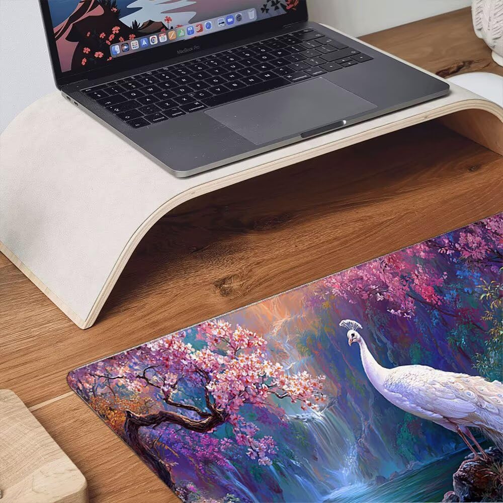 Podkładka pod mysz dla graczy, 1600x800mm XXL podkładka pod mysz do gier duża, zmywalna klawiatura biurowa mata antypoślizgowa gumowa wodoodporna, szyte krawędzie, gracz komputer PC, wodospad Peacock