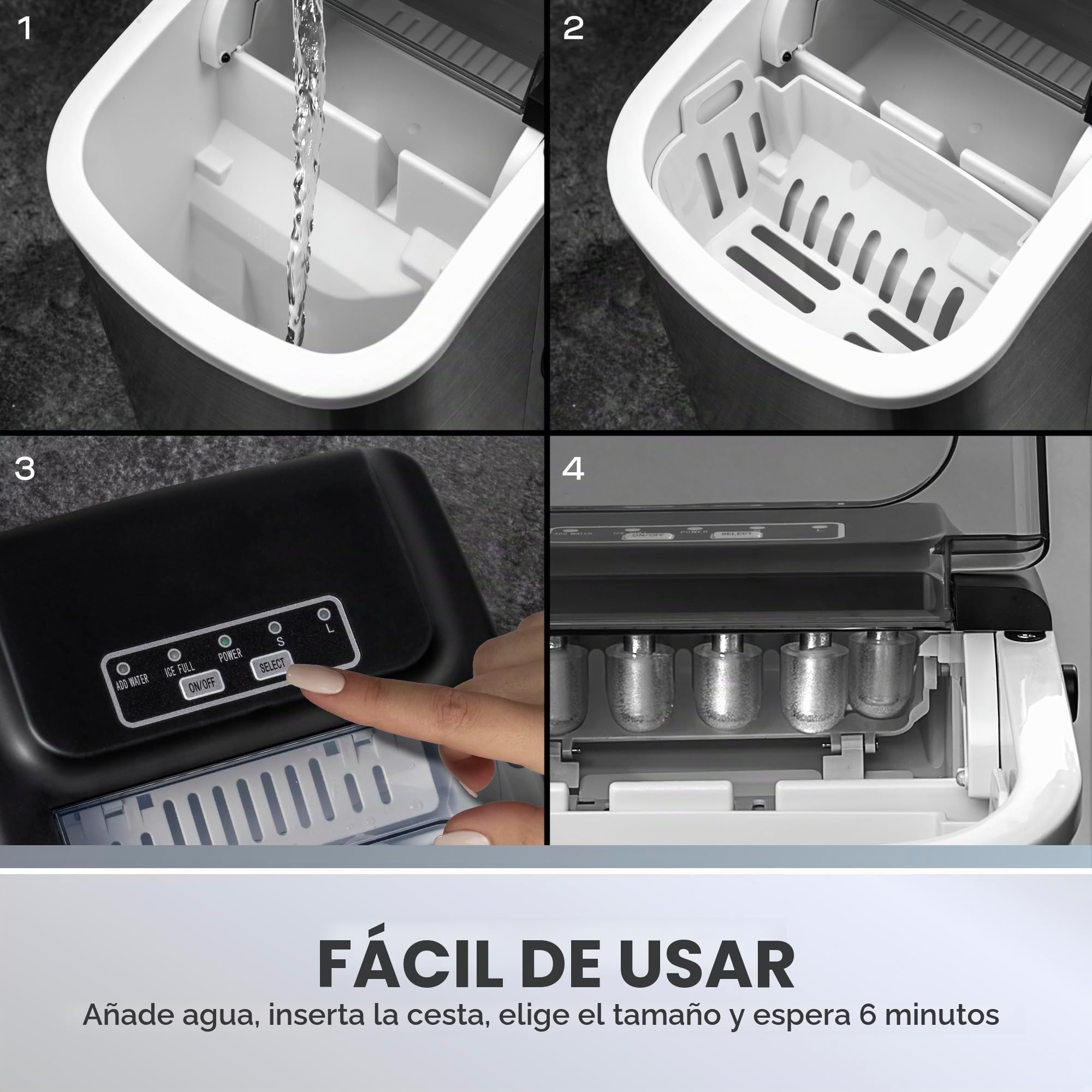 Daewoo Máquina de hielo portátil de 12 kg con asa, 9 cubos de bala en 6 minutos con 2 opciones de tamaño, 12 kg en 24 horas, autolimpieza, cuchara y cesta de hielo incluidas, para bar, hogar, oficina