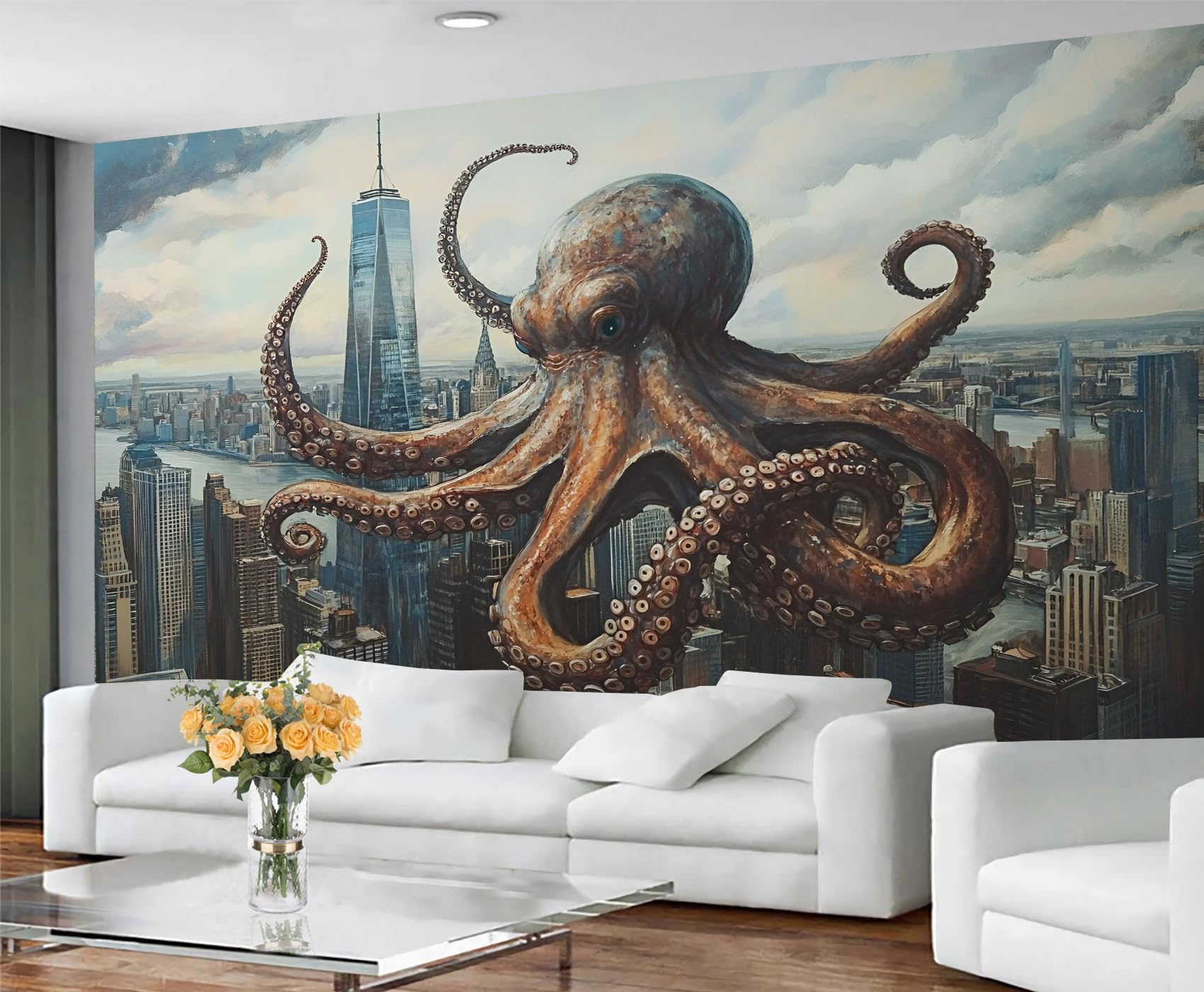 GIVLWF Octopus Wallpaper Mural & Wall Decor, Fantasy City Bedroom Wallpaper, Gothic Wall Paper for Living Room, Non-Self-Adhesive, Murals for Walls โ image 1