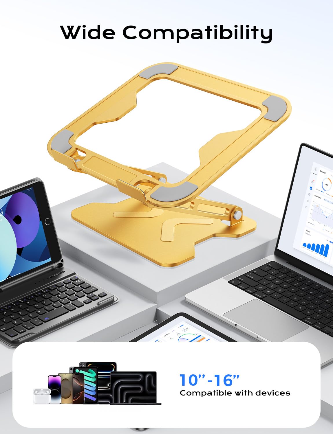 JCZT Soporte Ajustable para computadora portátil, Elevador Plegable de Metal, Soporte portátil para Laptop, Soporte de refrigeración ventilada para MacBook Air Pro, Todos los portátiles de 10 a 16