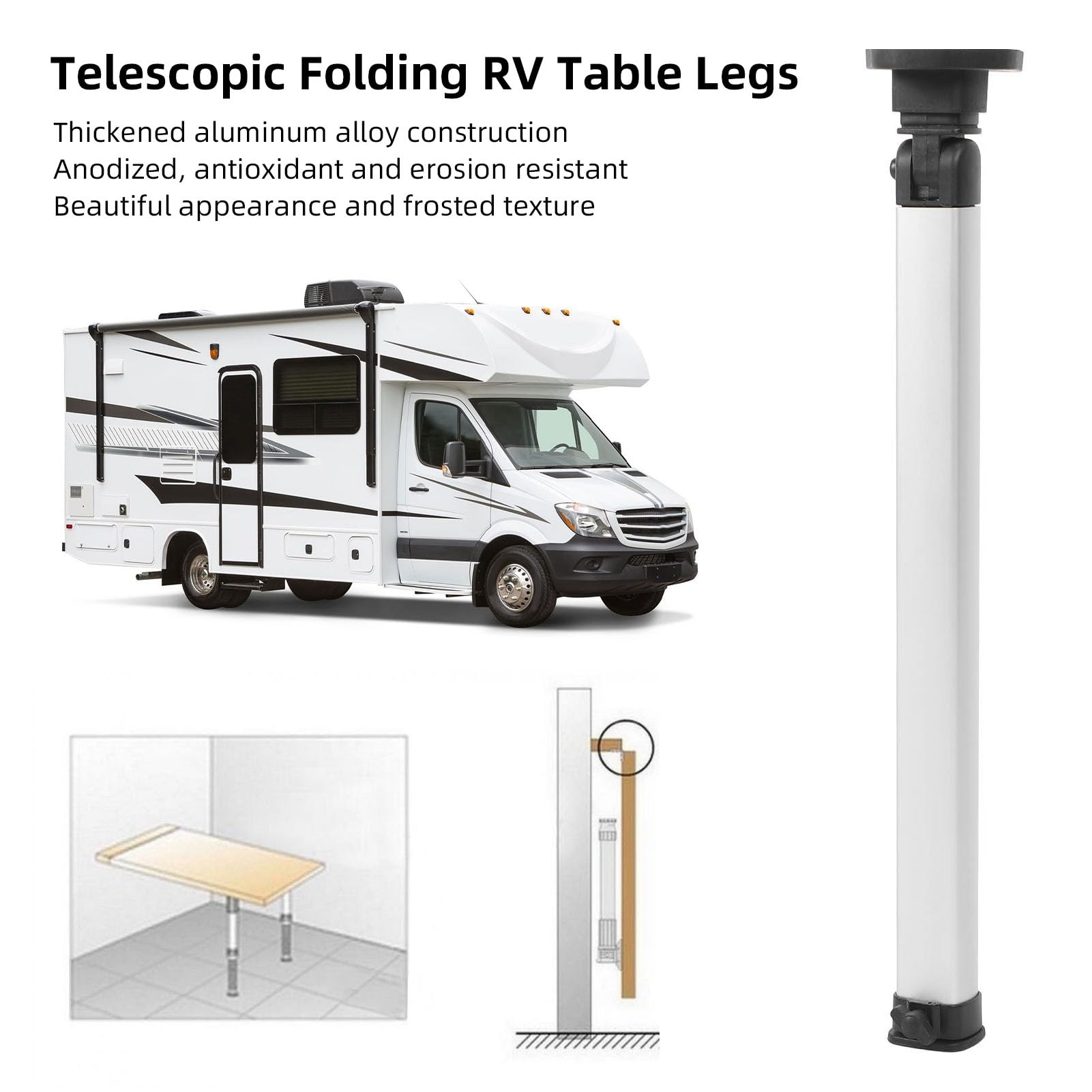 Gambe per Tavolo Pieghevoli per, Altezza Regolabile 20,3-31,3 Pollici Gambe Telescopiche in Lega di Alluminio con Design Ribaltabile, per Rimorchio Barca Yacht Cucina