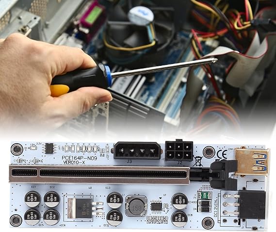 PCIE A Card, GPU with 6 LED s, Gold Plated s and 8 tors, PCIE 1X to 16X Exten Cable for Win7 8 10, Stable Supply with 6P Interface