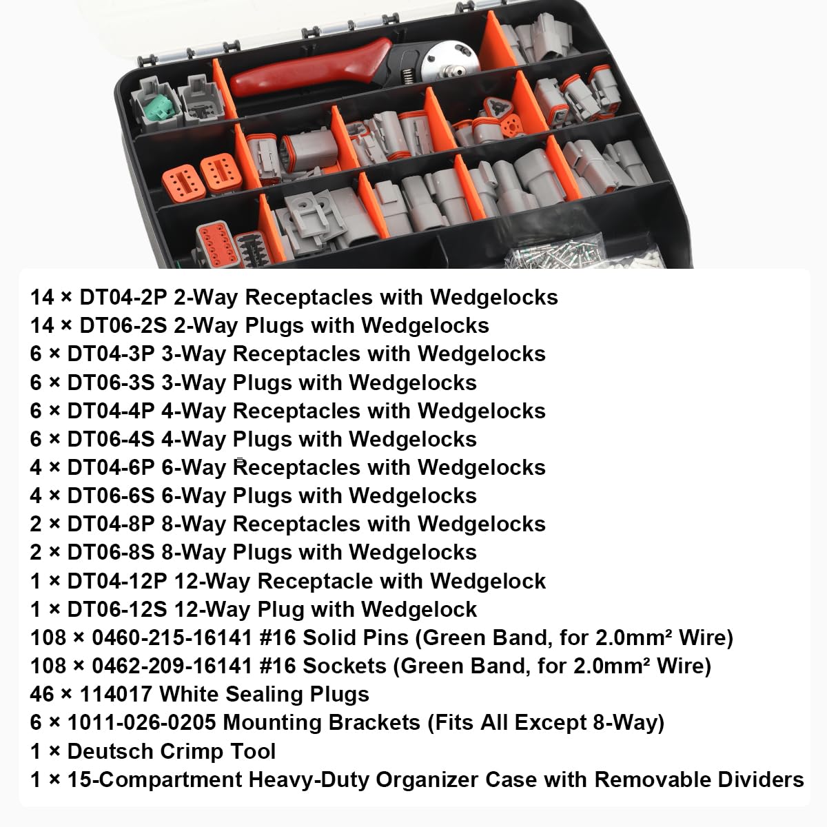 DT Deutsch - Juego de conectores eléctricos de 438 piezas para circuitos de cableado, caja surtido de conectores Deutsch impermeables con herramienta de crimpado para motocicleta, coche,