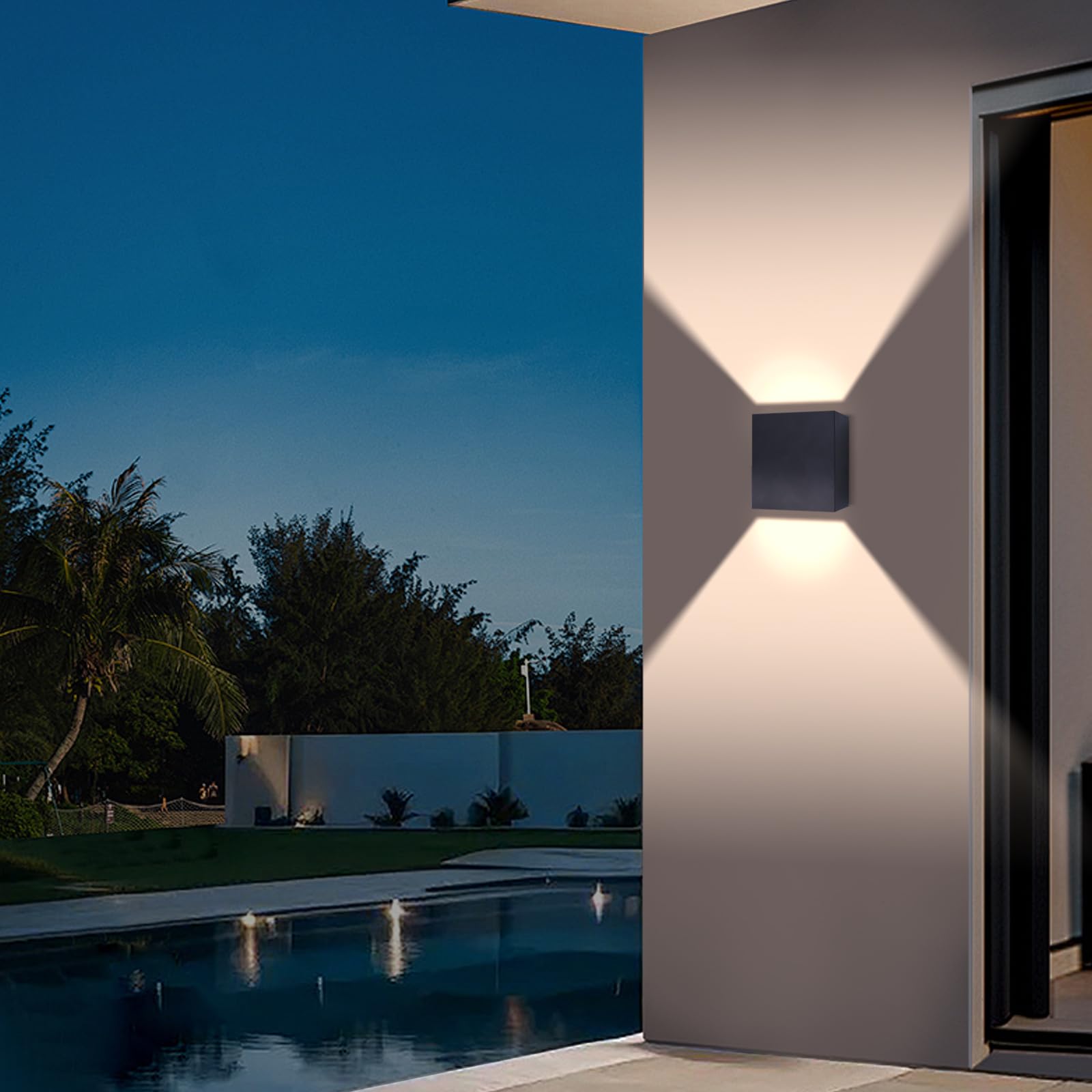 KICAAO 2 Pezzi Applique da Parete Esterno LED Lampada da Parete Interno Moderno Bianco,6W Luce Caldo 3000k, Lampada Muro IP65 Impermeabile Quadrata Alluminio Lampada (Nero - 2PCS)