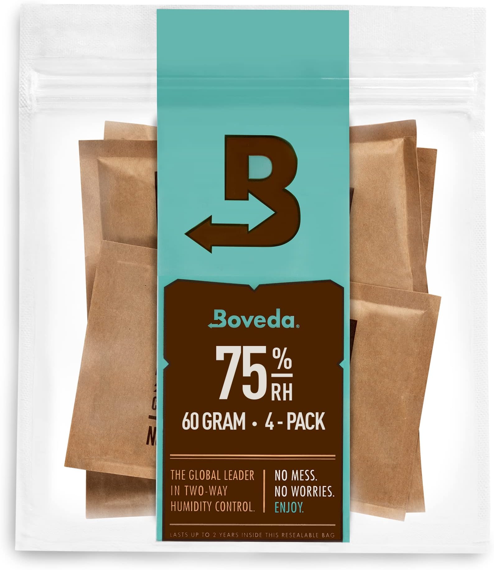 75% Two-Way Humidity Control Packs Fix Major Moisture Loss in Non-Plastic Humidifier Boxes – Size 60 – 4 Pack – Moisture Absorbers – Humidifier Packs – Hydration Packets in Resealable Bag