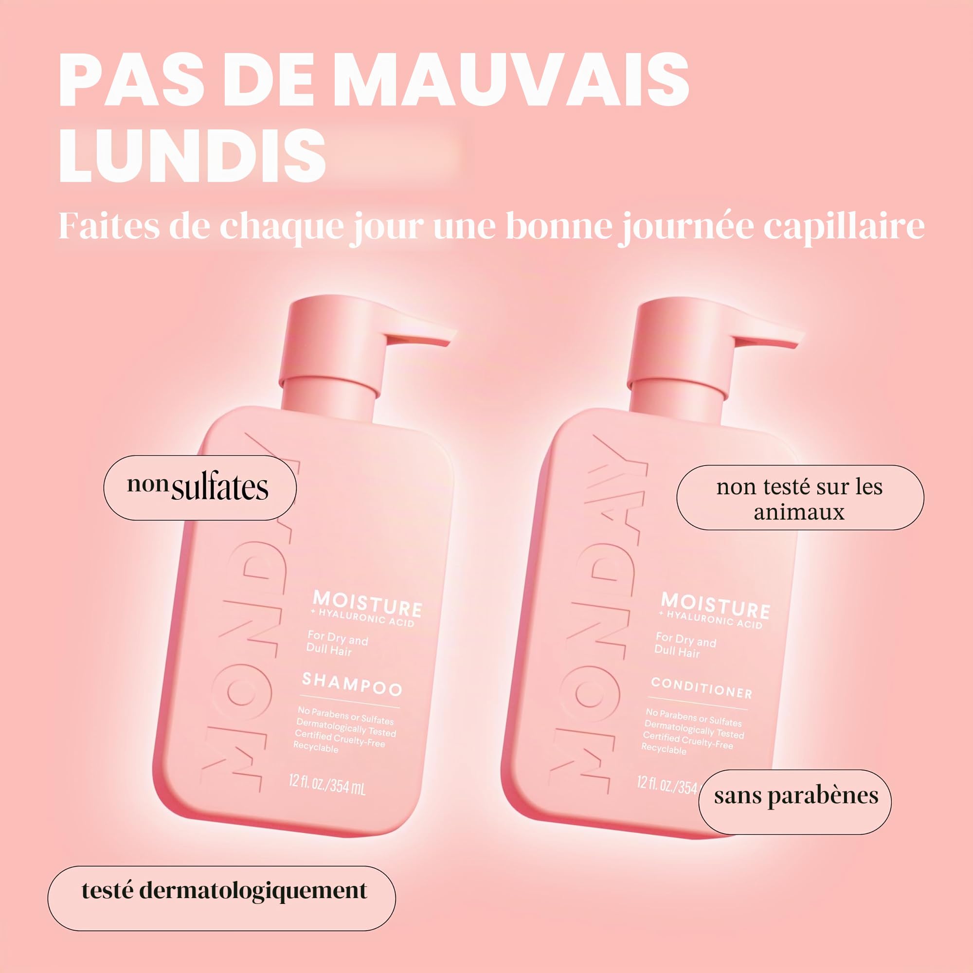 MONDAY-AMAZON Combi Pack hydratant régulier 355 ml (1 shampooing, 1 après-shampooing)