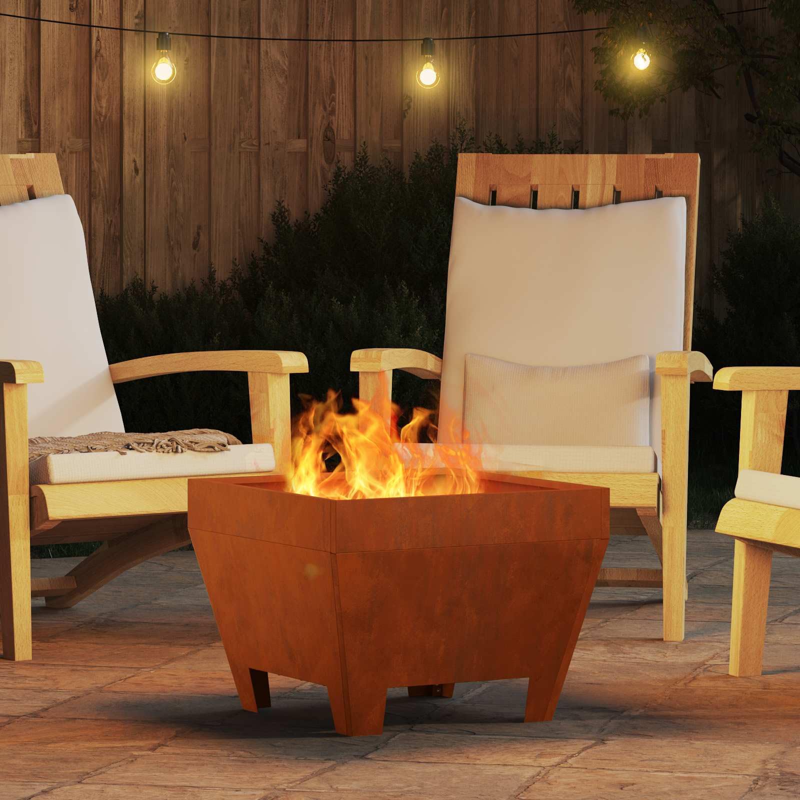 Brasero marrón de acero resistente a la intemperie, 50 x 50 x 38 cm, portátil e inoxidable para jardín, terraza, exterior, resistente al calor hasta 600 ℃, ideal para un calor acogedor y un