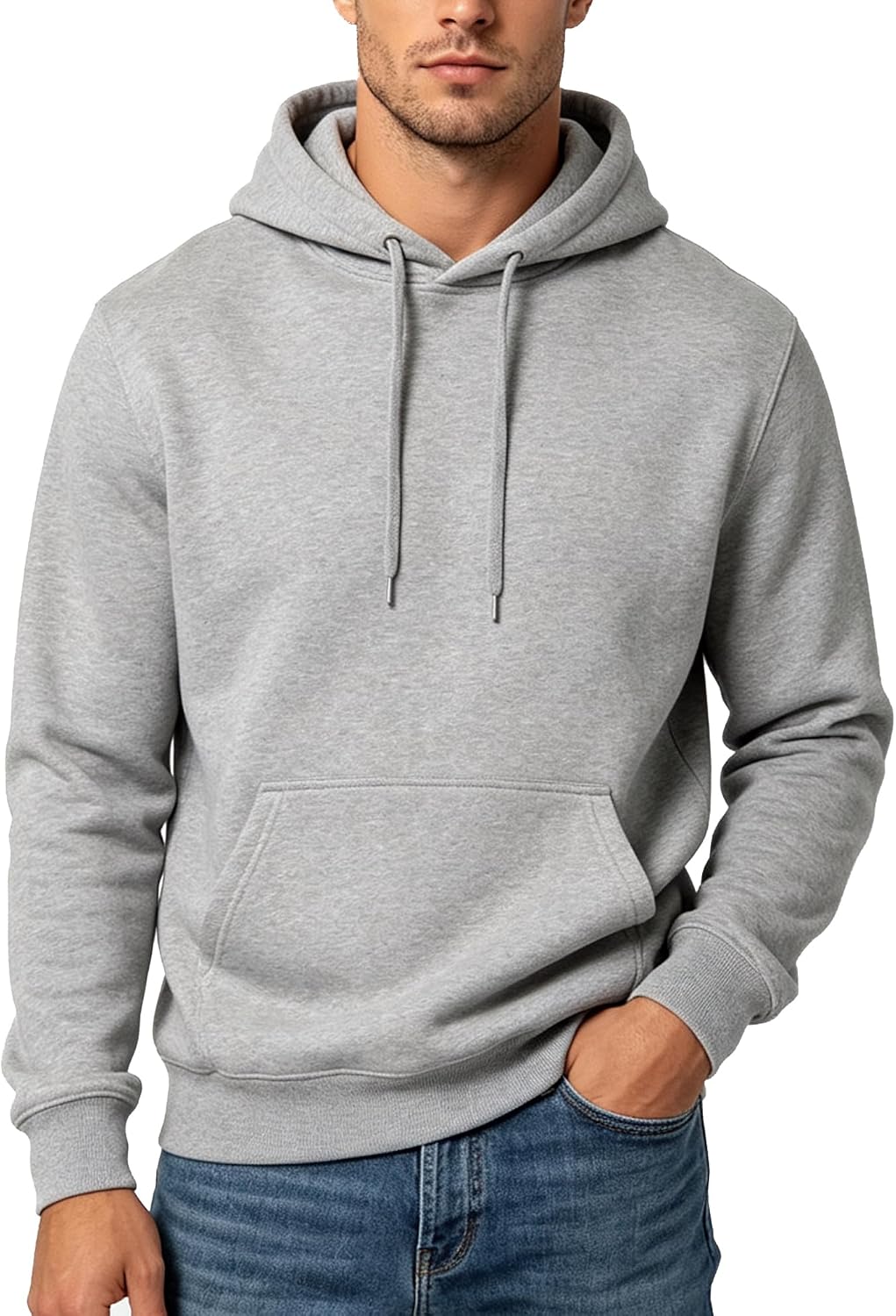 JIHUILAI Mens Hoodie Fleece Pullover Long Sleeve Hooded Sweatshirt Solid Color Drawstring Kangaroo Pocket Hoodies(S-3XL)