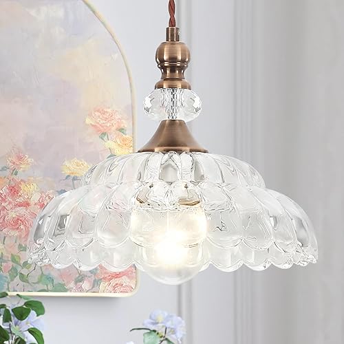 Miniatura 12 de Lámparas colgantes de cristal pequeñas vintage para isla de cocina de 10.6 pulgadas, lámpara de techo colgante ajustable de latón dorado para