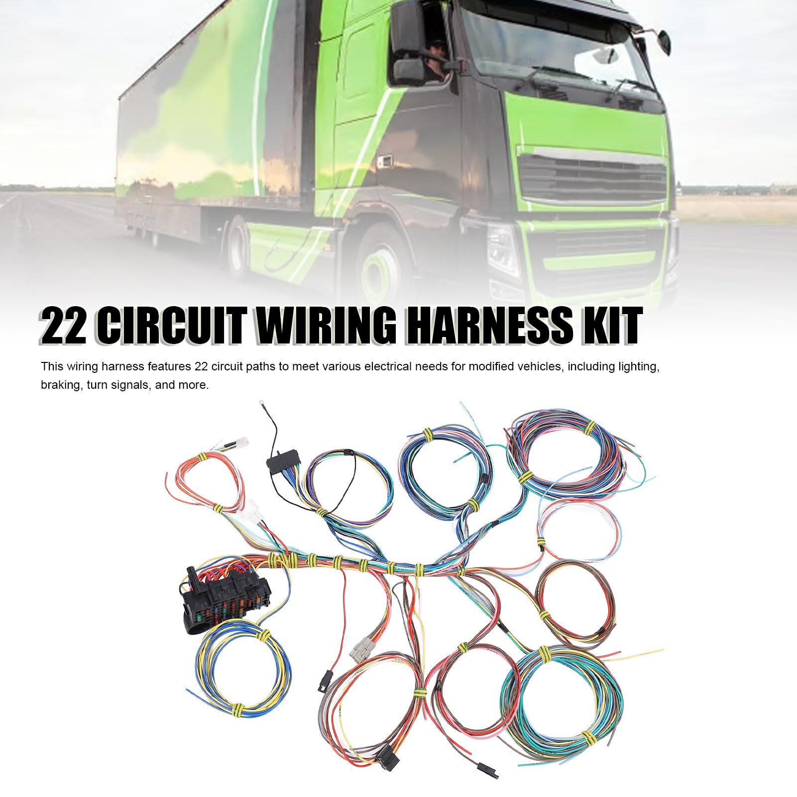 RiToEasysports Kit de Faisceau de Câblage 22 Circuits Faisceau de Câbles Automobile Universel avec Fils de Cuivre Isolés GXL Fusibles de Boîtier ABS pour Véhicules 12 Volts Projet de Camion Hot Rod