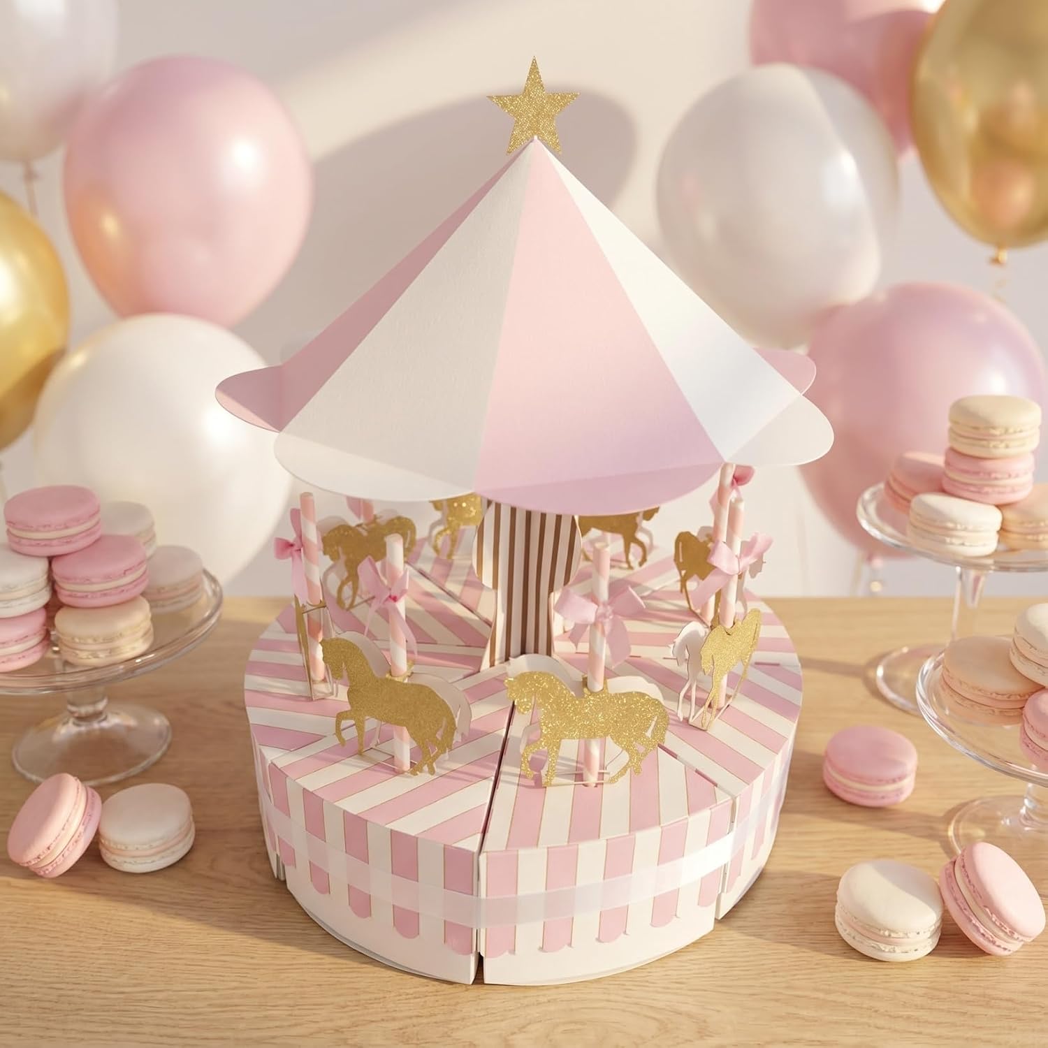 GOOHOCHY Carousel Favor Boxes Wedding Candy Box for Treats Crafts and Small Gifts Vintage Paper Treat Boxes Easy Assembly 11.02 X 11.02 X 13.38 in 1 pack