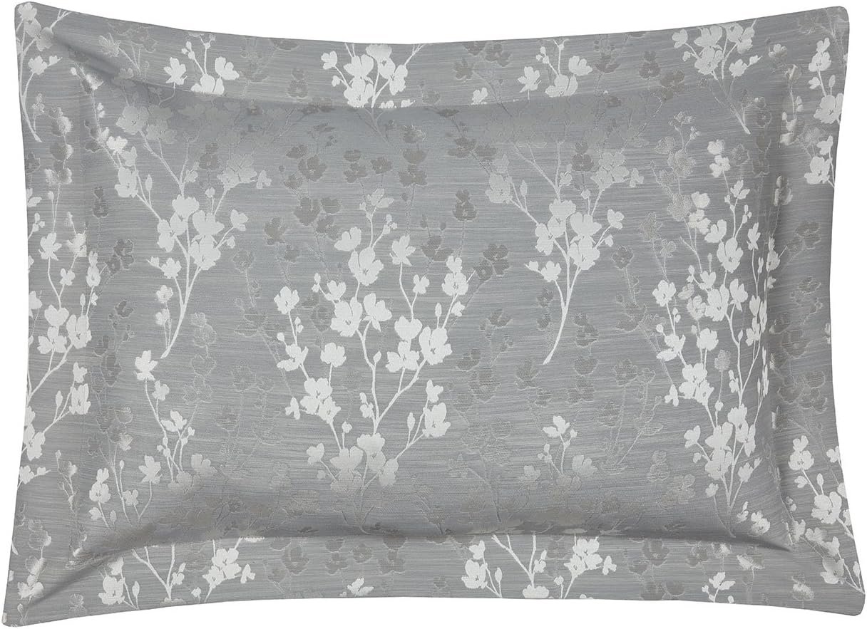 Julian Charles Blossom Floral Jacquard Oxford Pillow Cases, Polyester, Silver, Twin