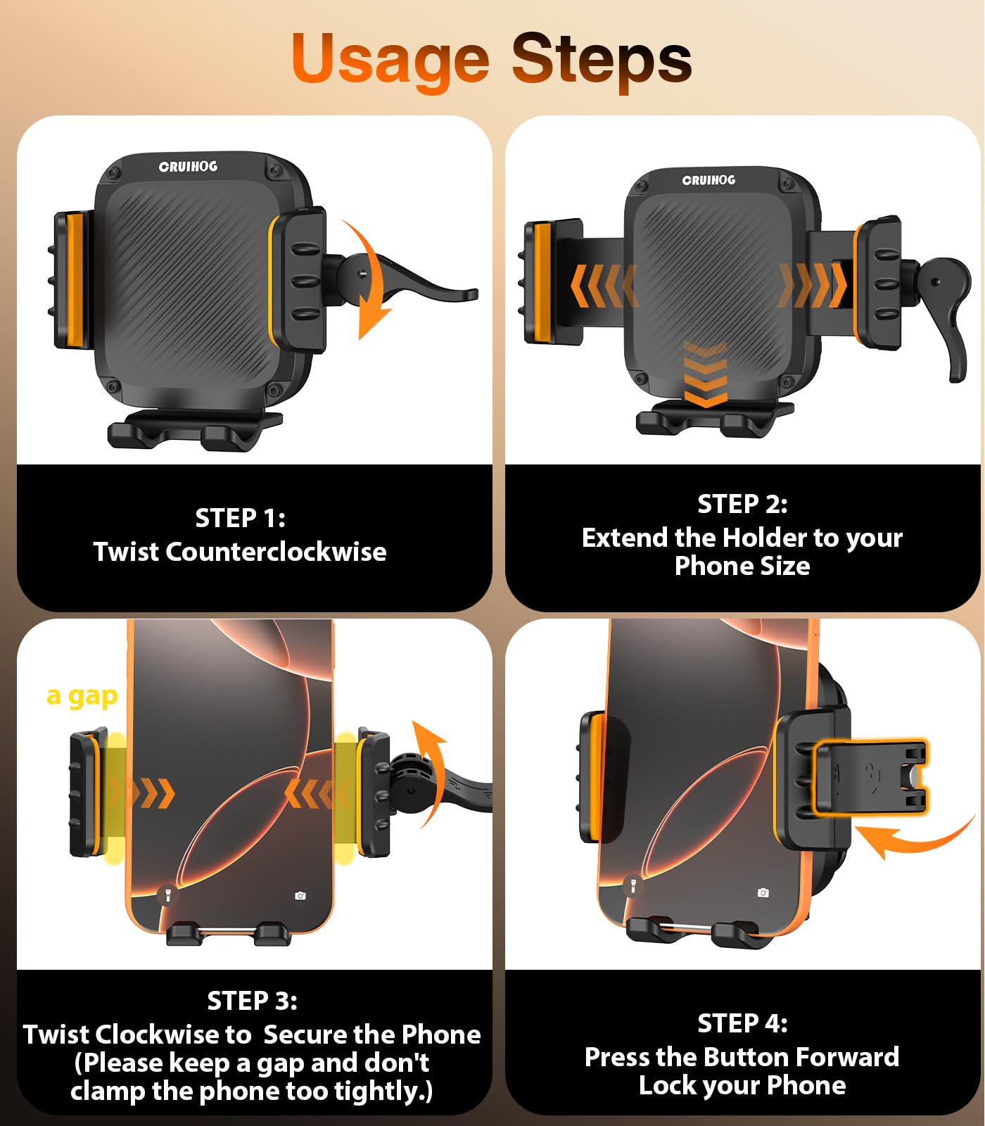 Support de téléphone pour vélo, moto, 4 amortisseurs de vibration, compatible avec l'appareil photo, support de téléphone pour vélo, scooter, VTT, poussette, taille réglable pour téléphone de