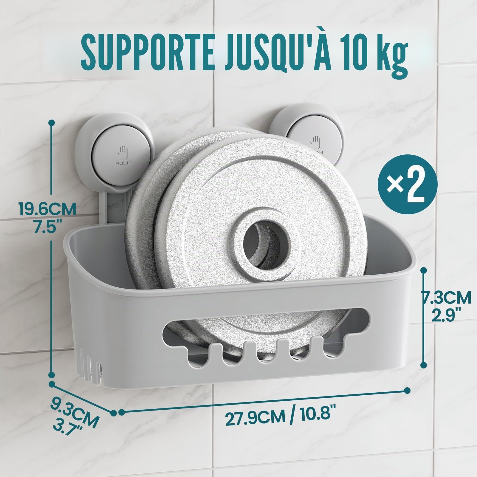 TAILI Etagere Douche Ventouse sans Perçage Panier Douche Ventouse, Gris
