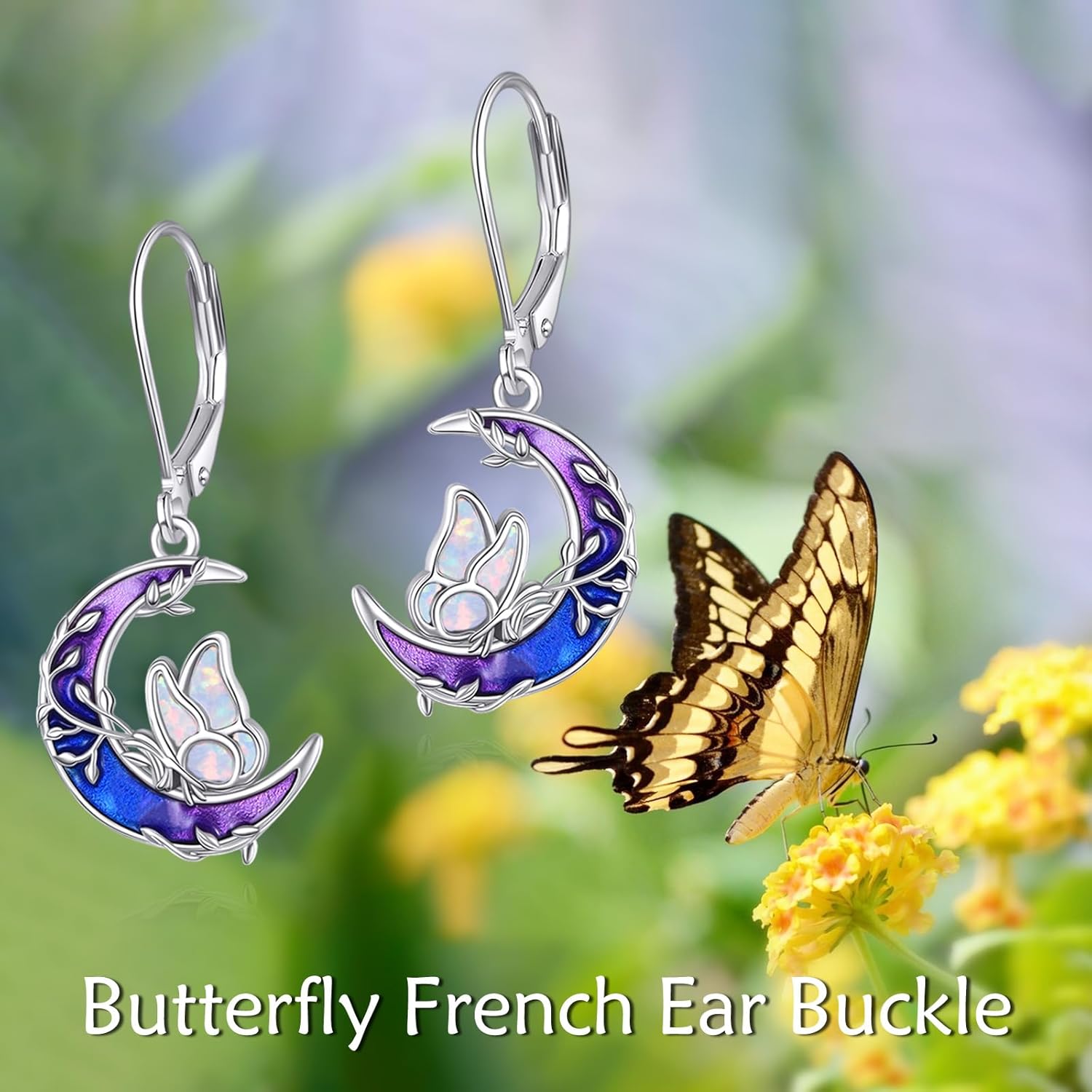 Moon Animal Earrings for Women 925 Sterling Silver Butterfly/Dragonfly/Cat Leverback Earrings Animal Dangle Jewelry Gift - Image 3