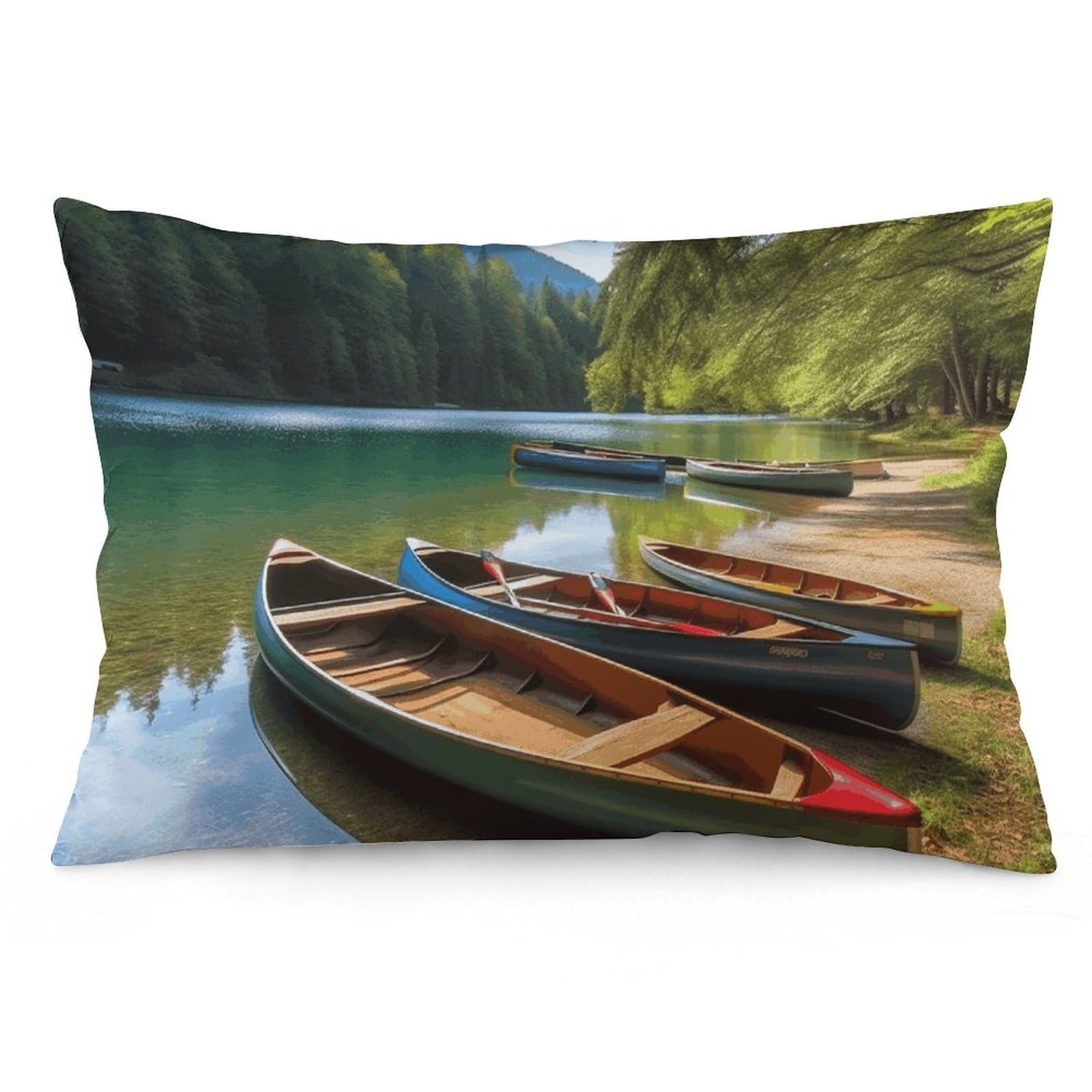 2 Pack Pillow Cases for Hair and Skin, Soft Breathable Pillow Case Covers with Hidden Zipper, Lake with Boats Canoes Park Pillowcase 12 "x20 Pillow Covers for Sleeping Gift